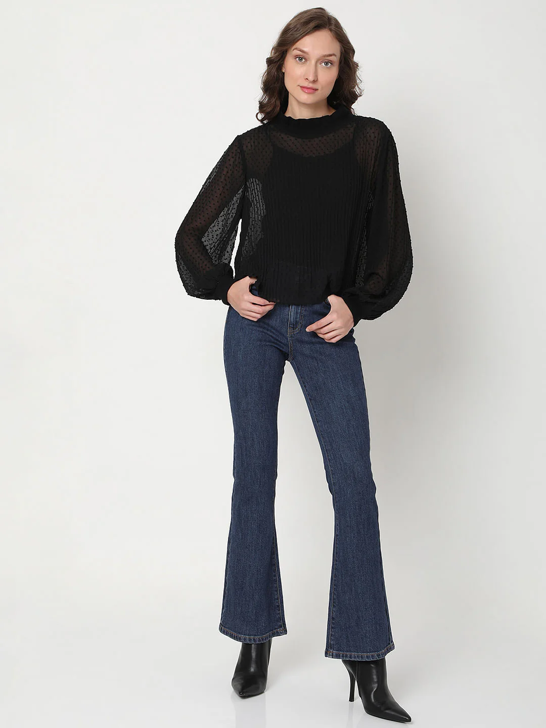 Black Dobby Pleated Top - Image 5