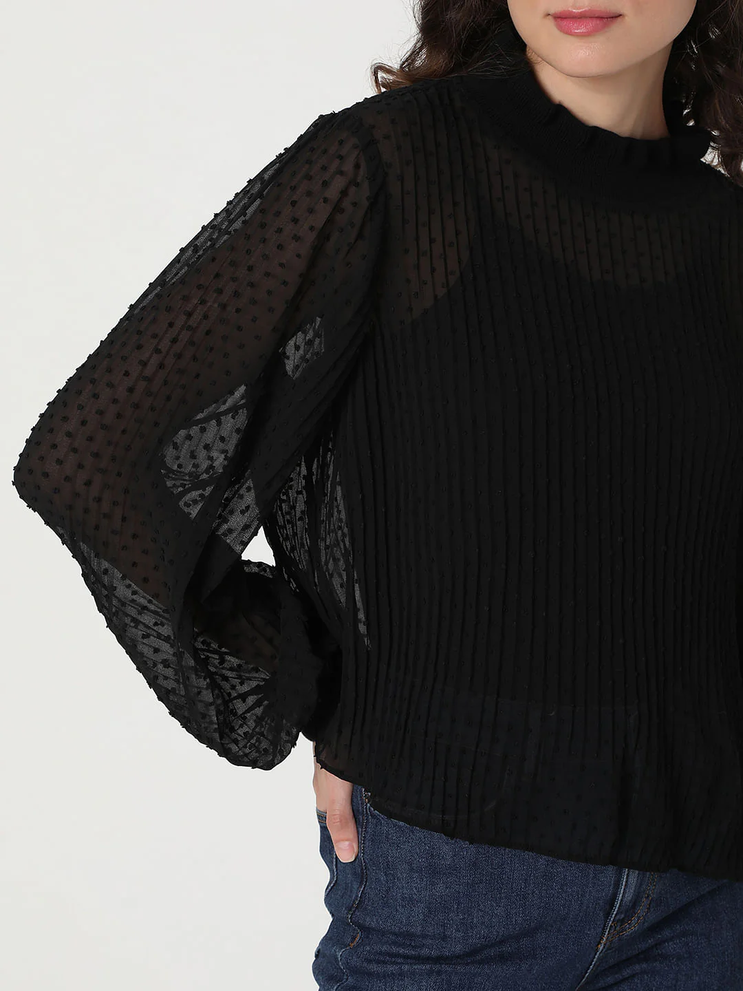 Black Dobby Pleated Top - Image 6