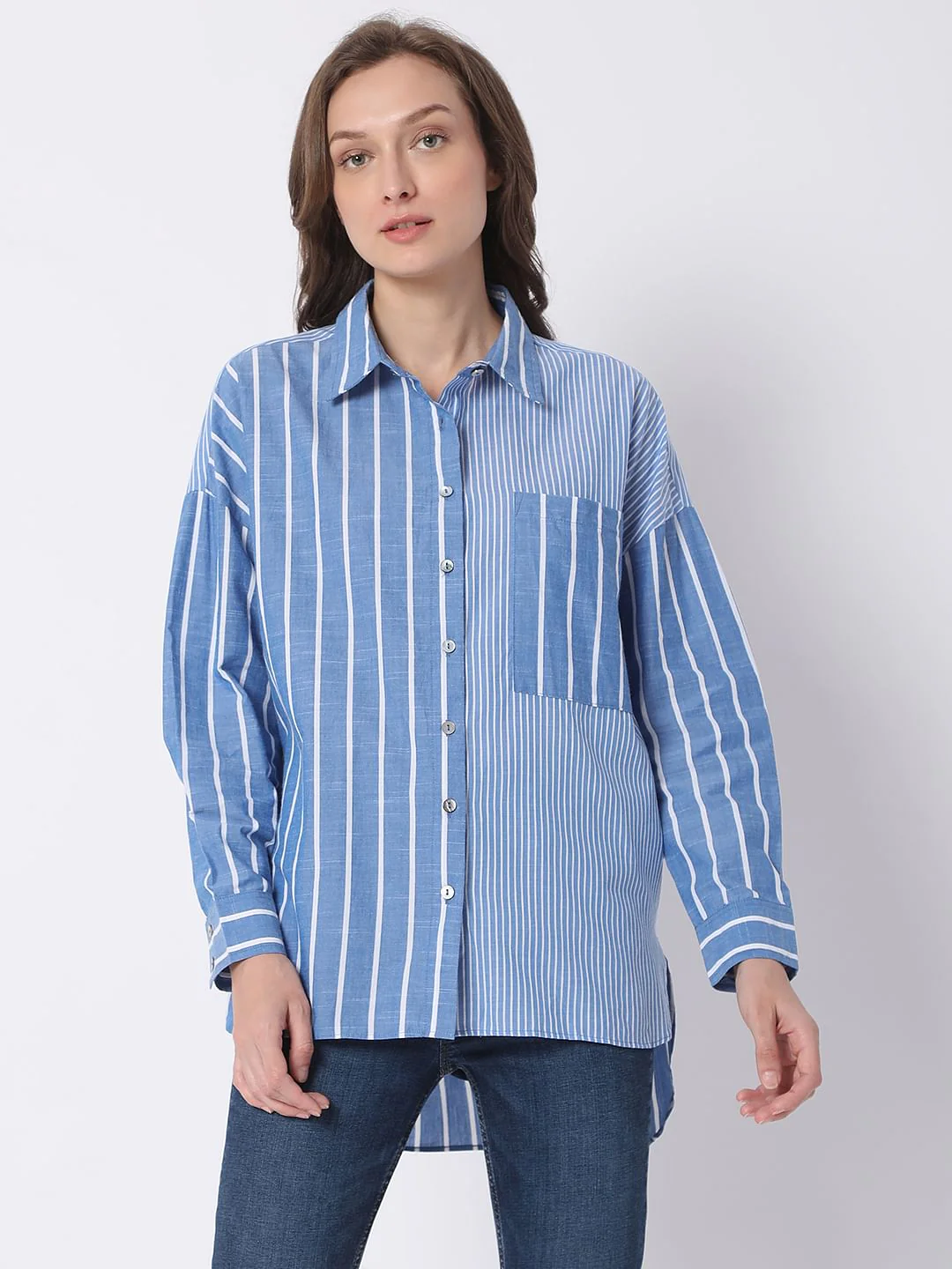 Blue Striped Hi-Low Shirt - Image 2
