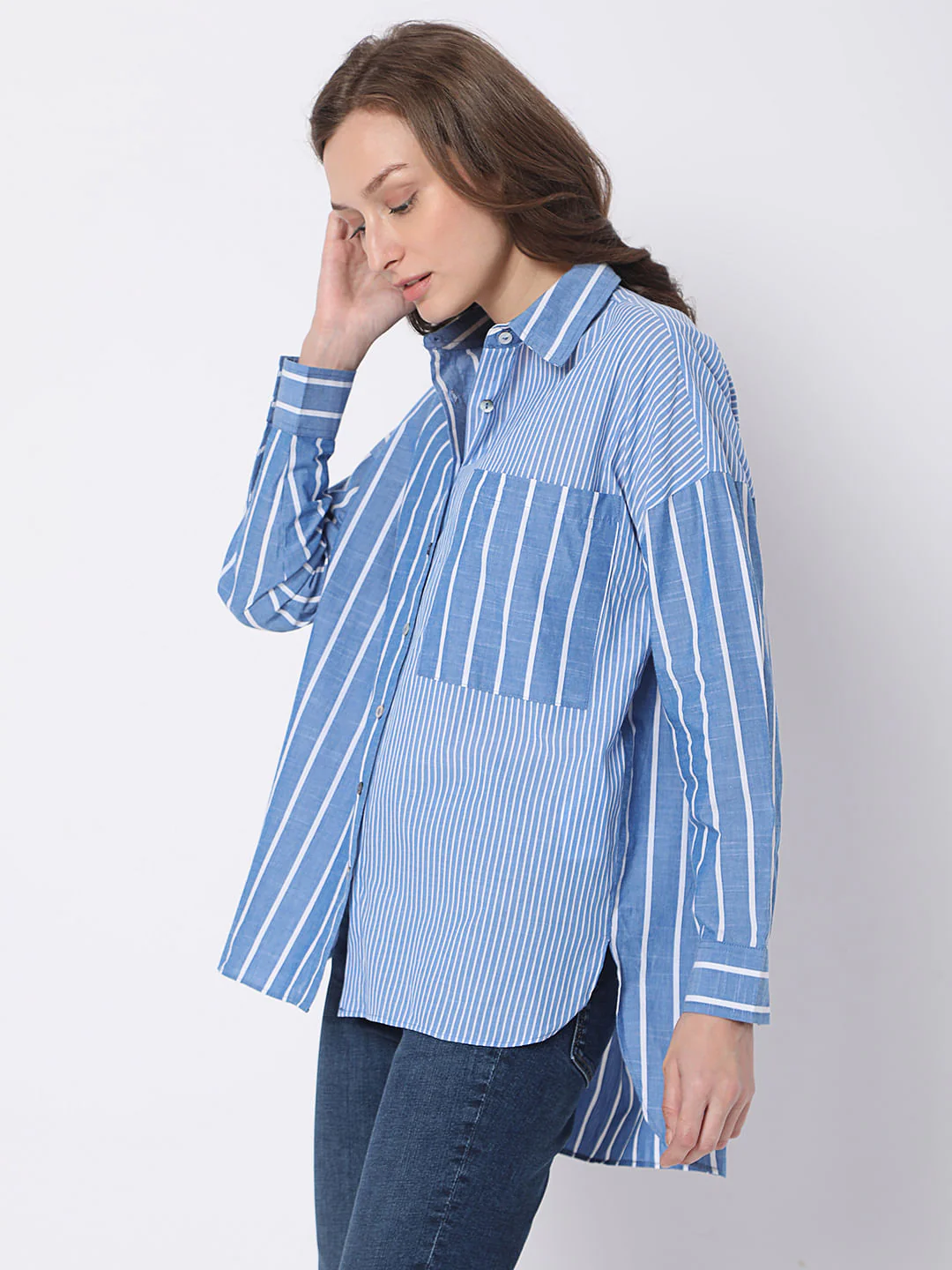 Blue Striped Hi-Low Shirt - Image 3