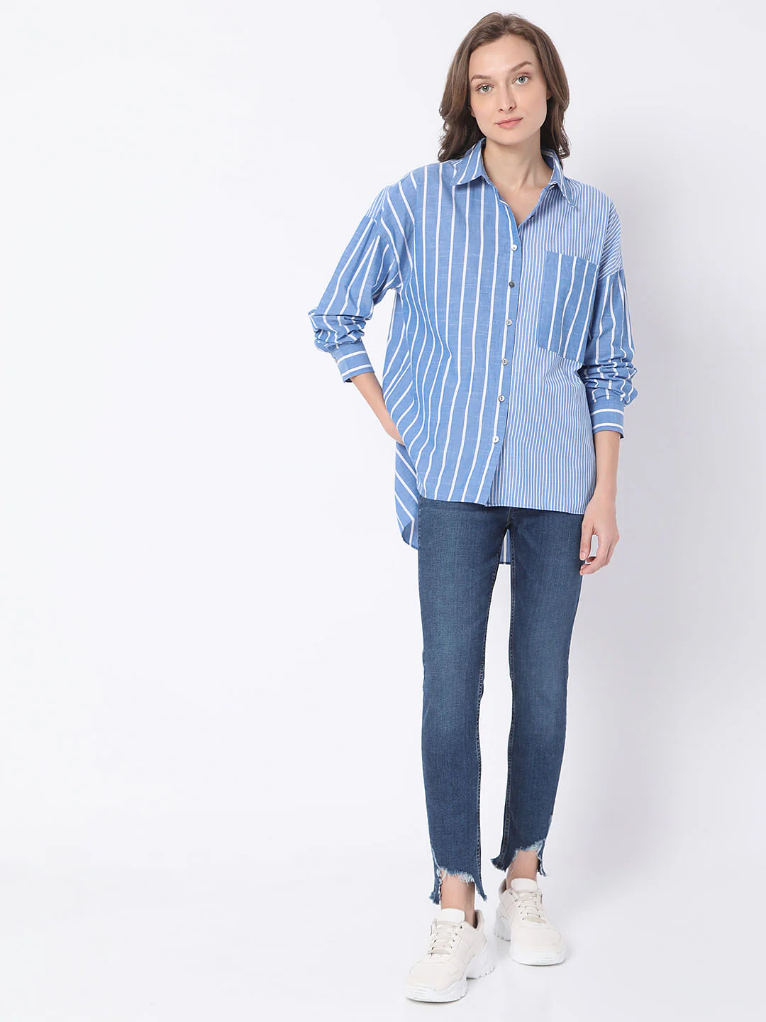 Blue Striped Hi-Low Shirt - Image 5