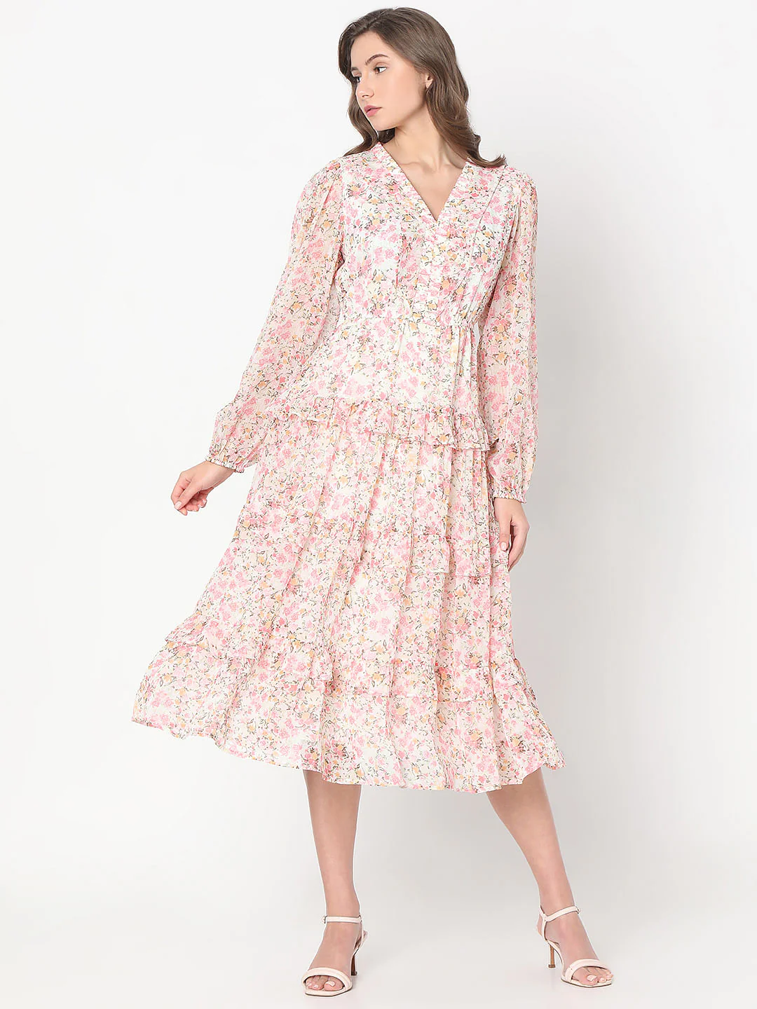 Pink Floral Print Midi Dress - Image 2