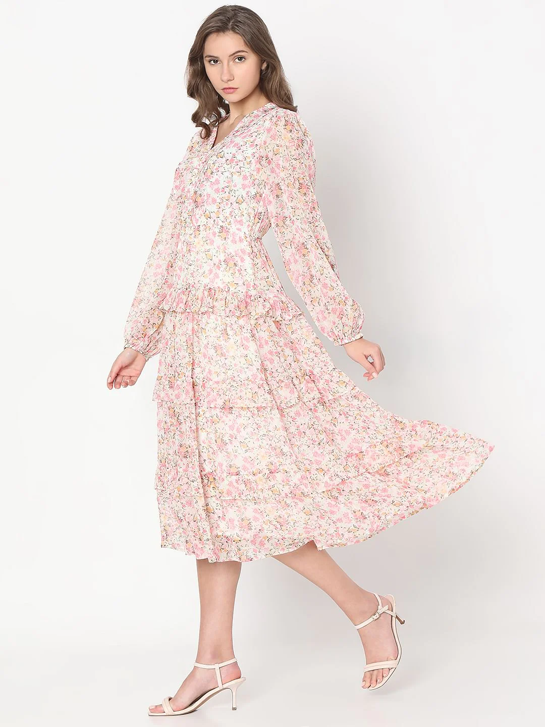 Pink Floral Print Midi Dress - Image 3