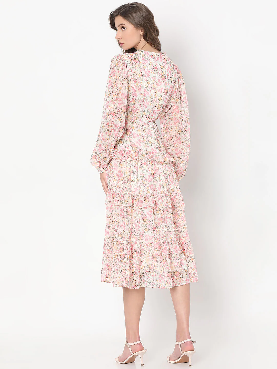 Pink Floral Print Midi Dress - Image 4