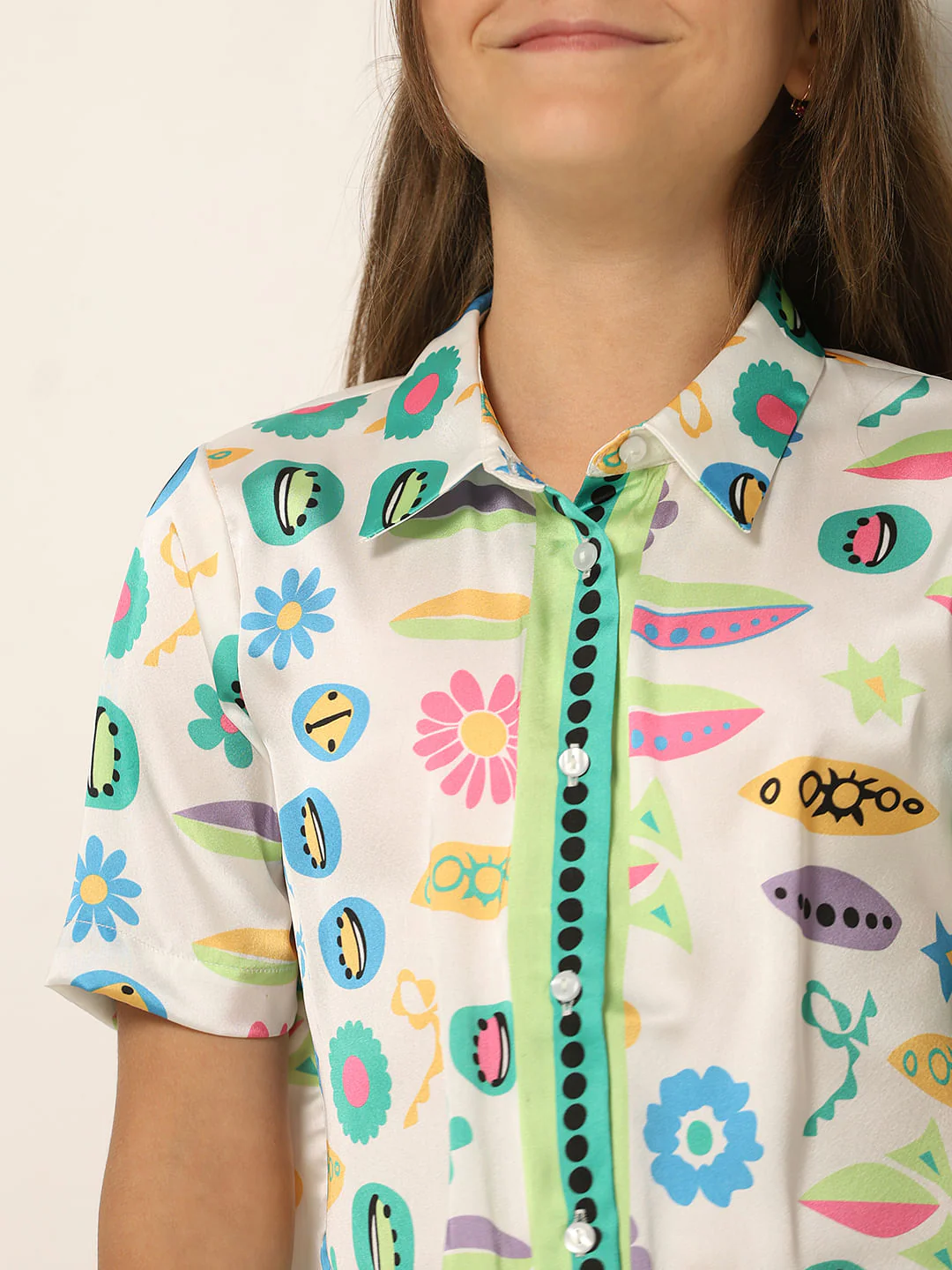 White Printed Co-Ord Set Shirt - Image 4