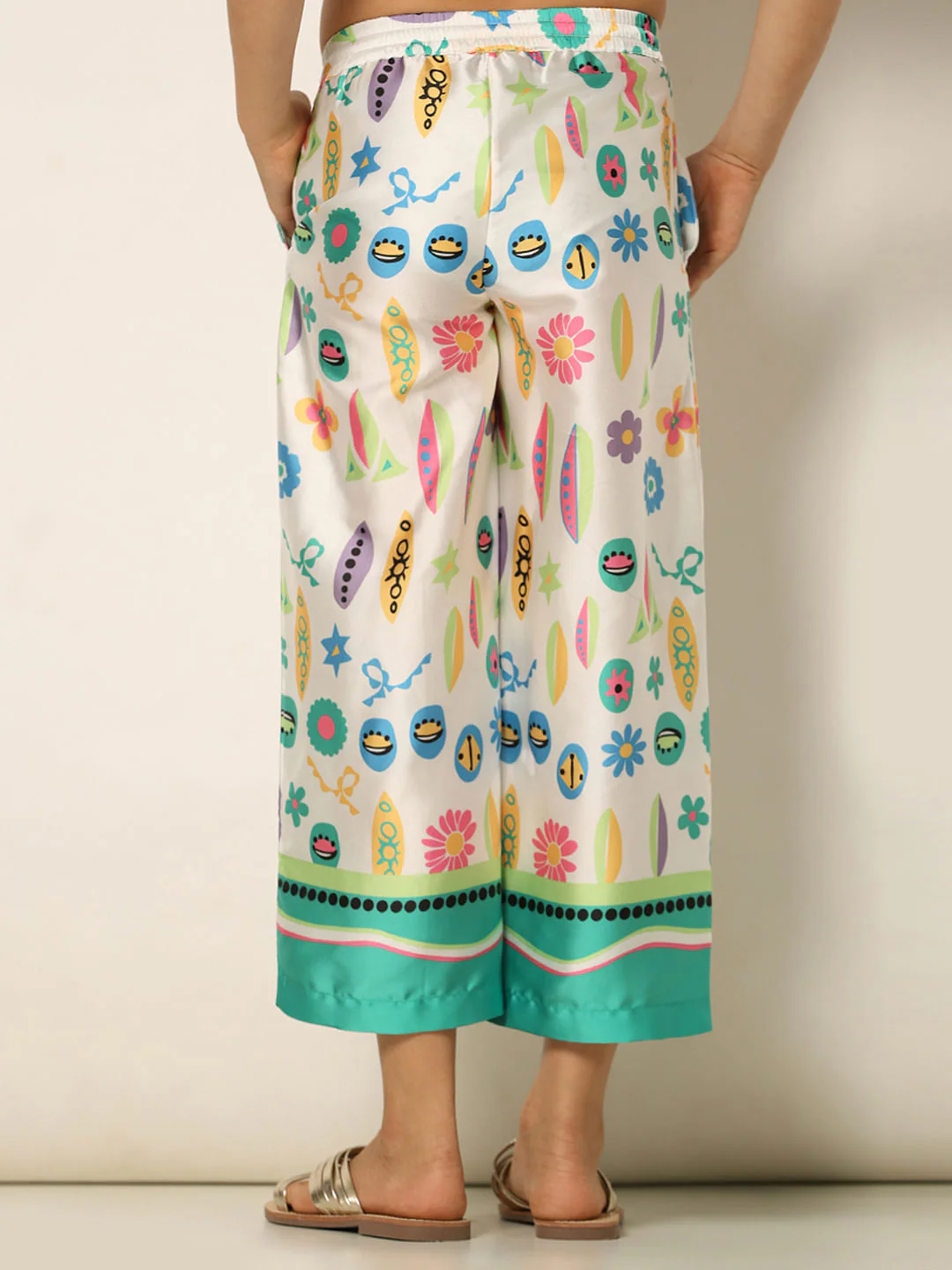 White Printed Co-Ord Set Pants - Image 3