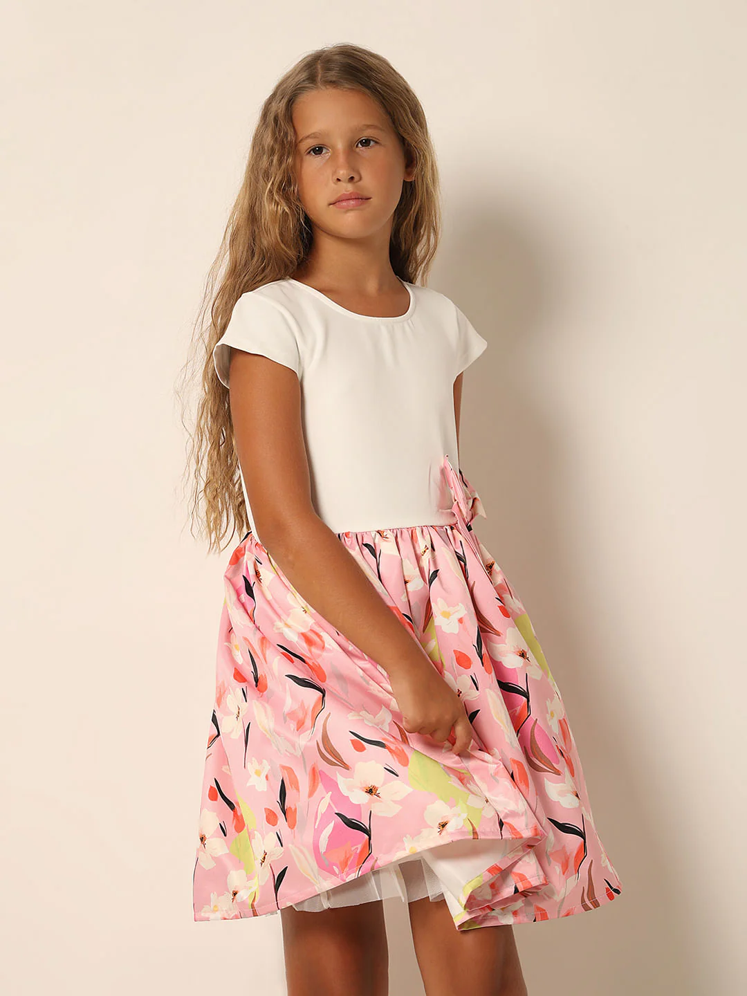 Girls White Printed Fit & Flare Dress - Image 2