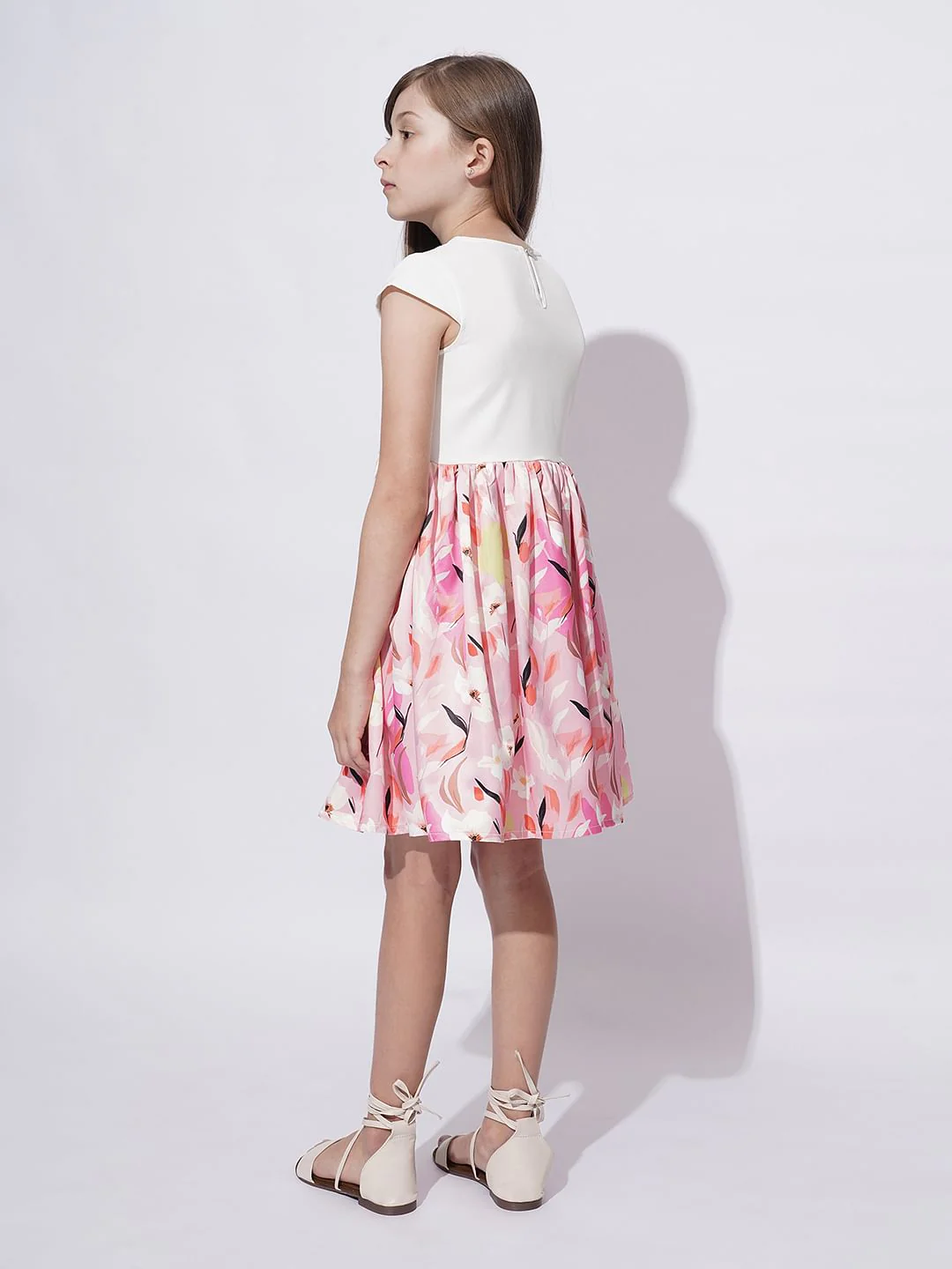 Girls White Printed Fit & Flare Dress - Image 3