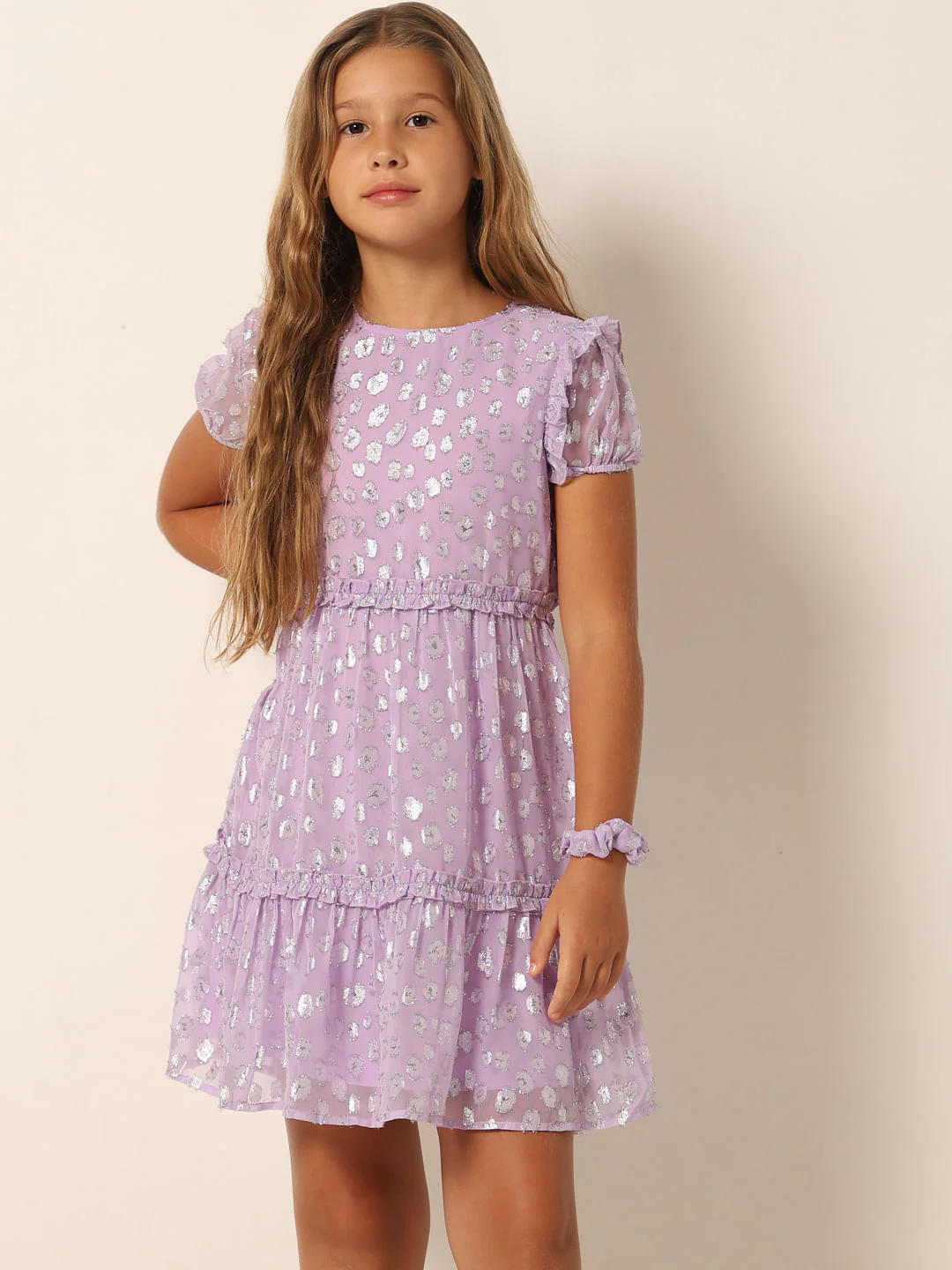Purple Printed Tiered Dress - Image 2