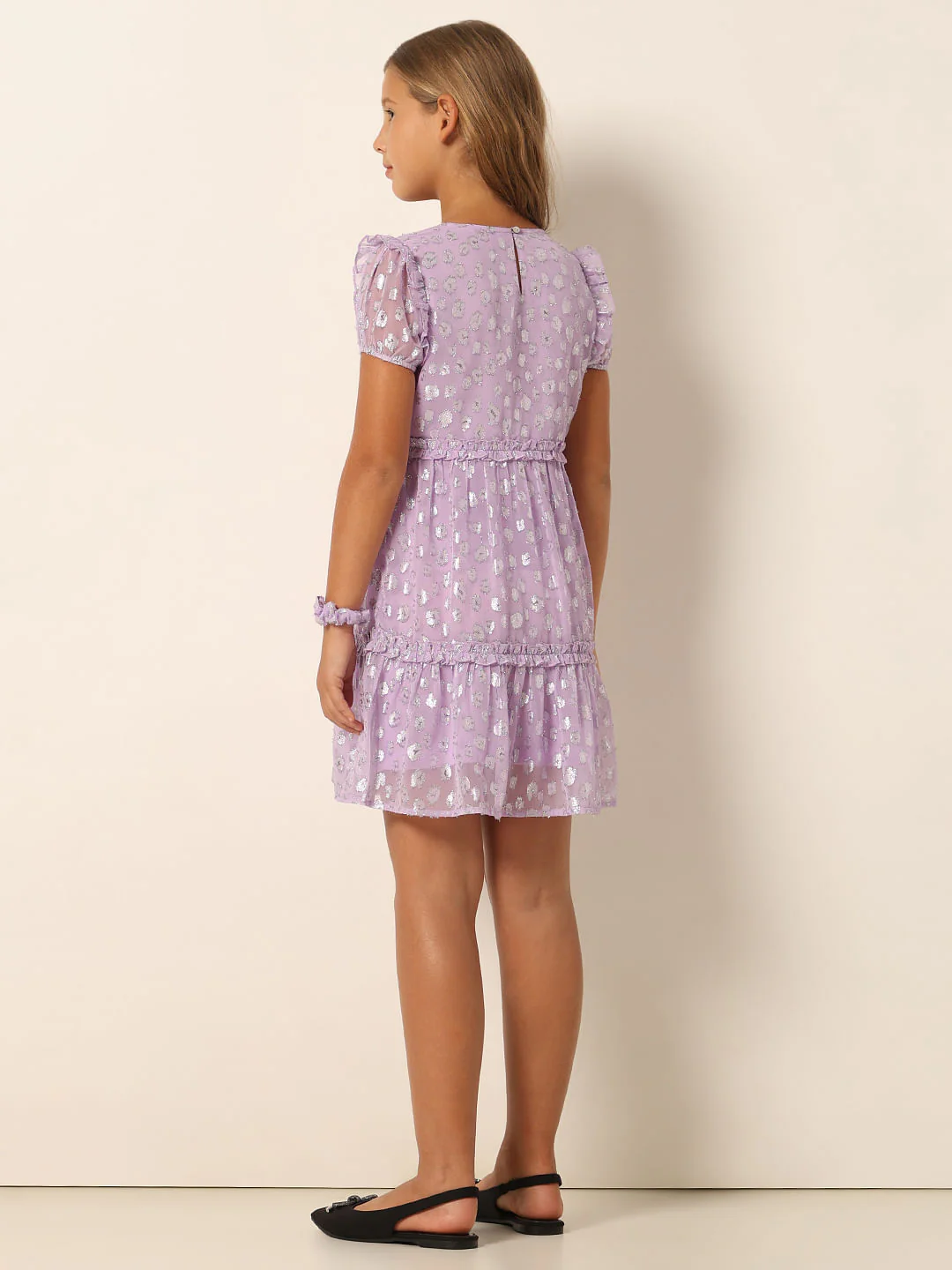 Purple Printed Tiered Dress - Image 3