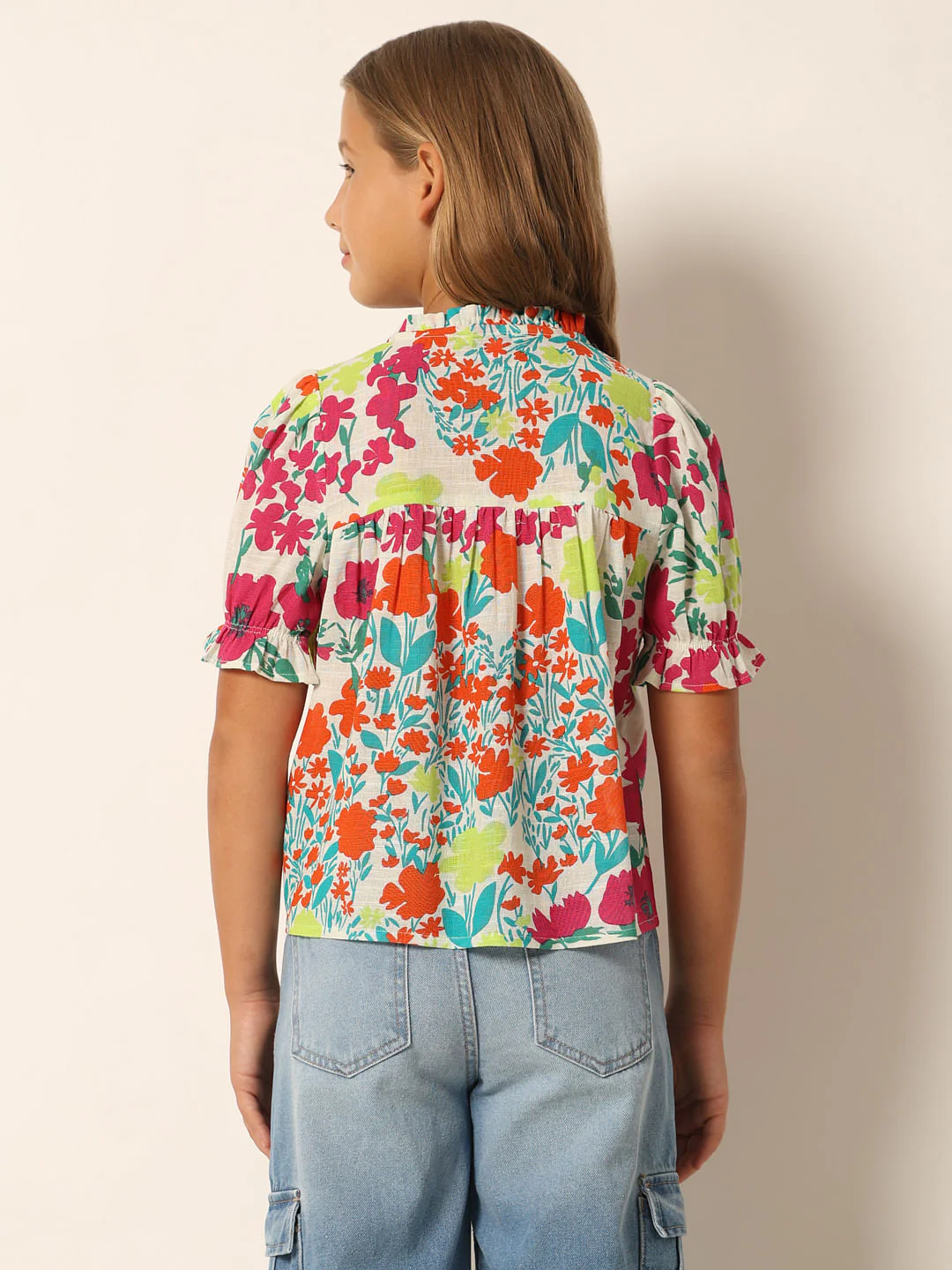White Floral Print Cotton Top - Image 3