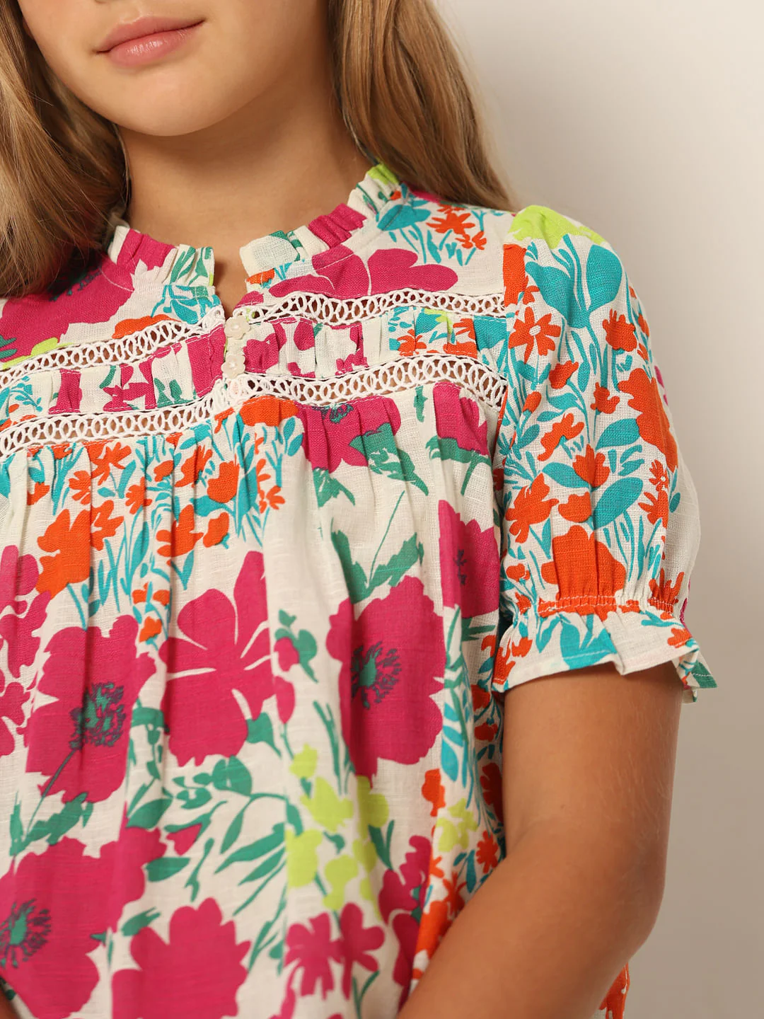 White Floral Print Cotton Top - Image 4
