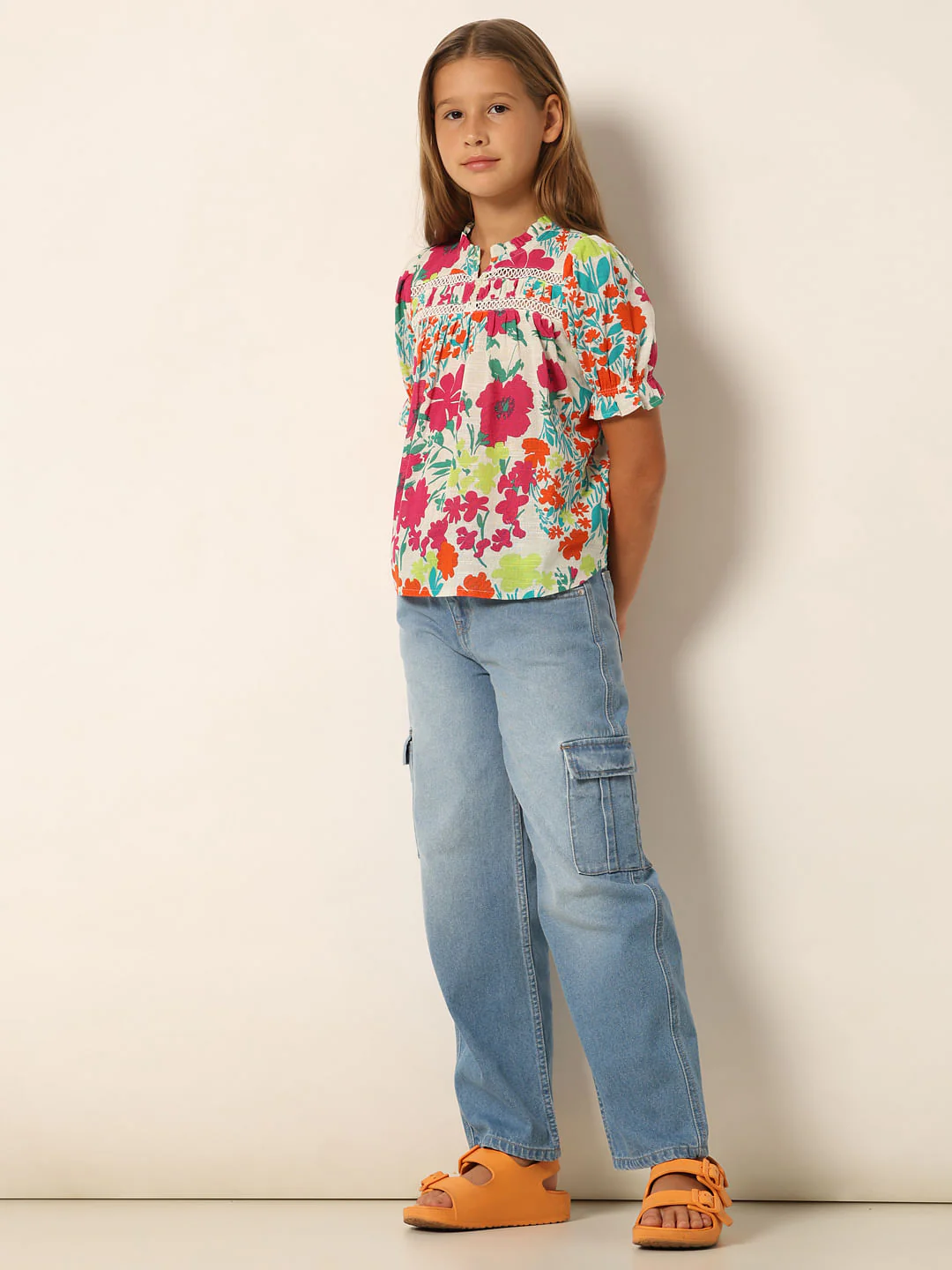 White Floral Print Cotton Top - Image 5
