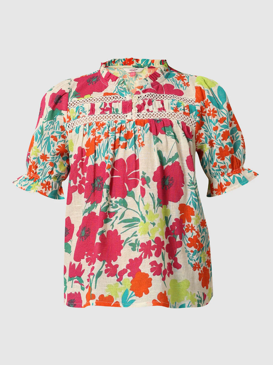 White Floral Print Cotton Top - Image 6
