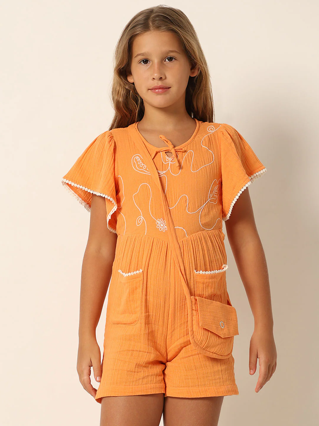 Orange Embroidered Playsuit - Image 2