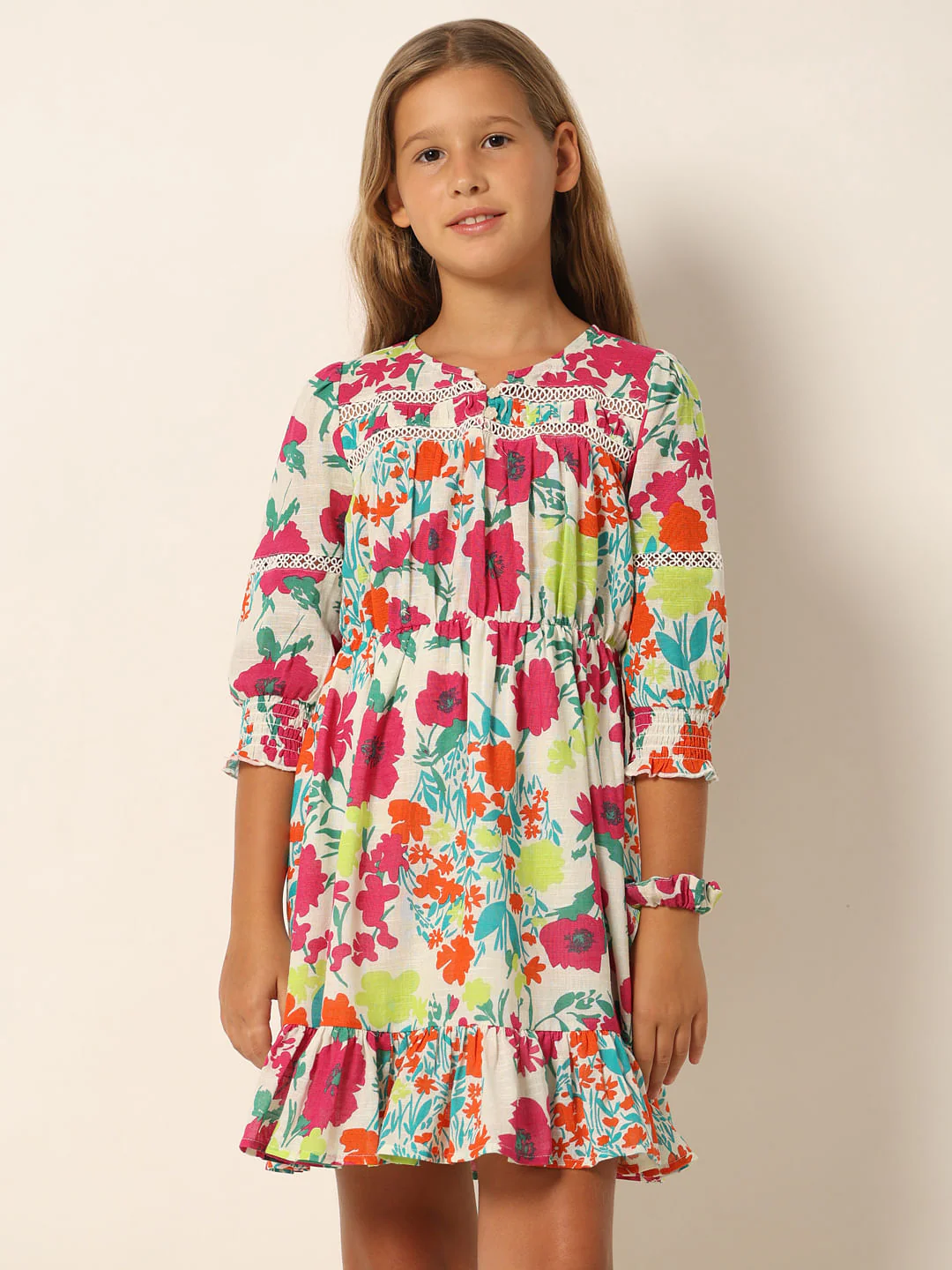 White Floral Print Cotton Dress - Image 2