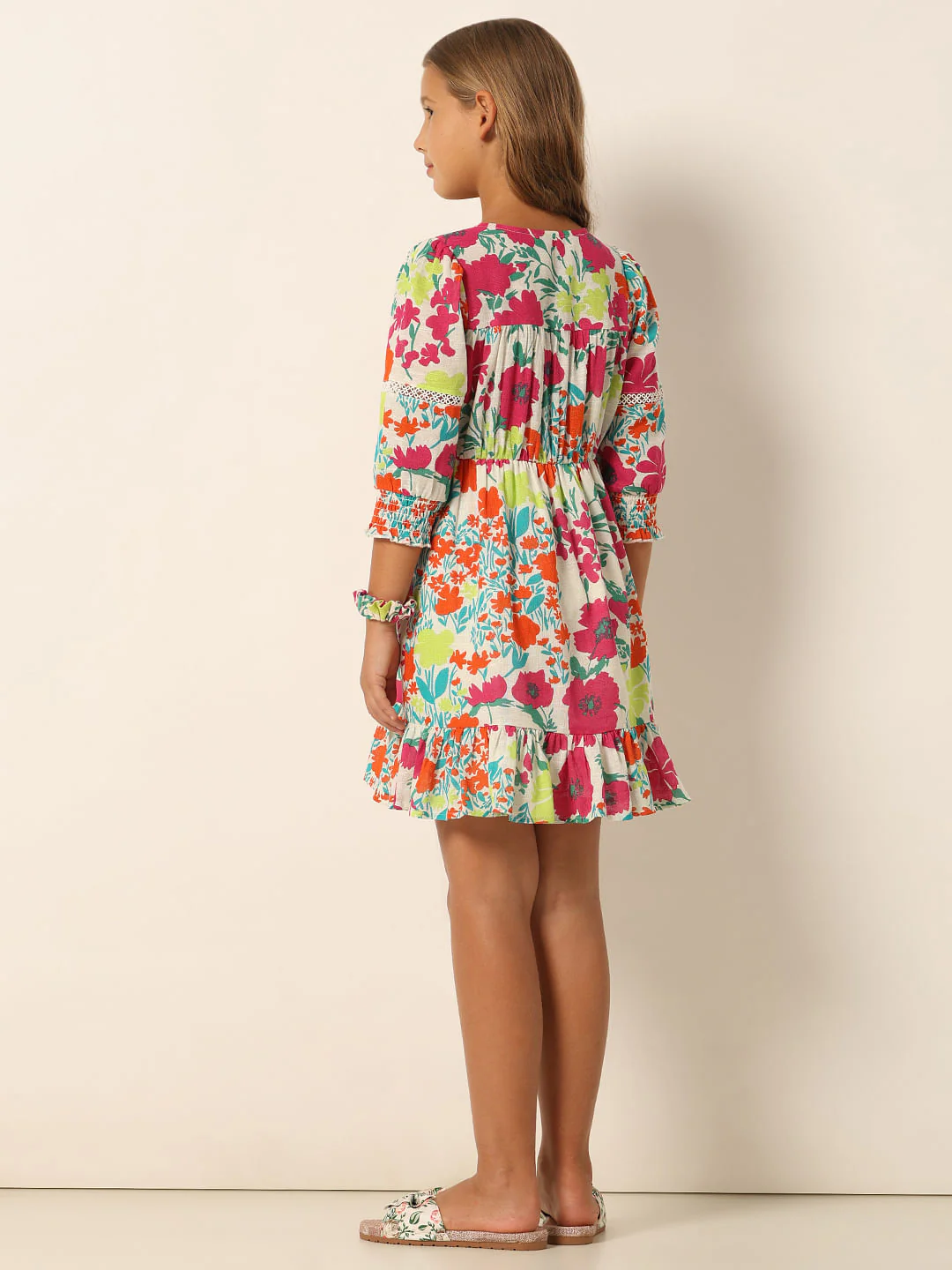 White Floral Print Cotton Dress - Image 3