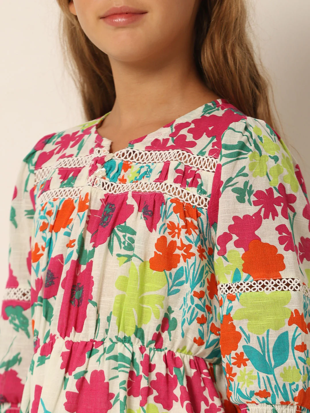 White Floral Print Cotton Dress - Image 4