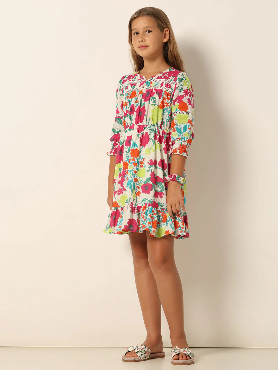 White Floral Print Cotton Dress - Image 5