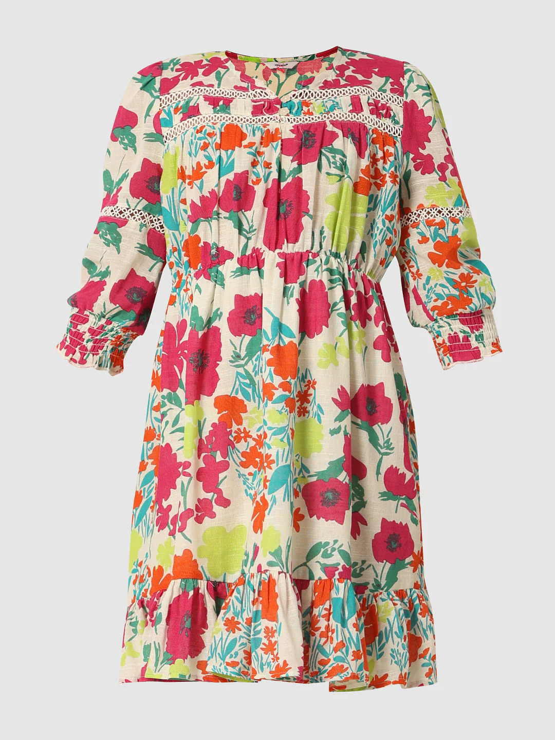 White Floral Print Cotton Dress - Image 6