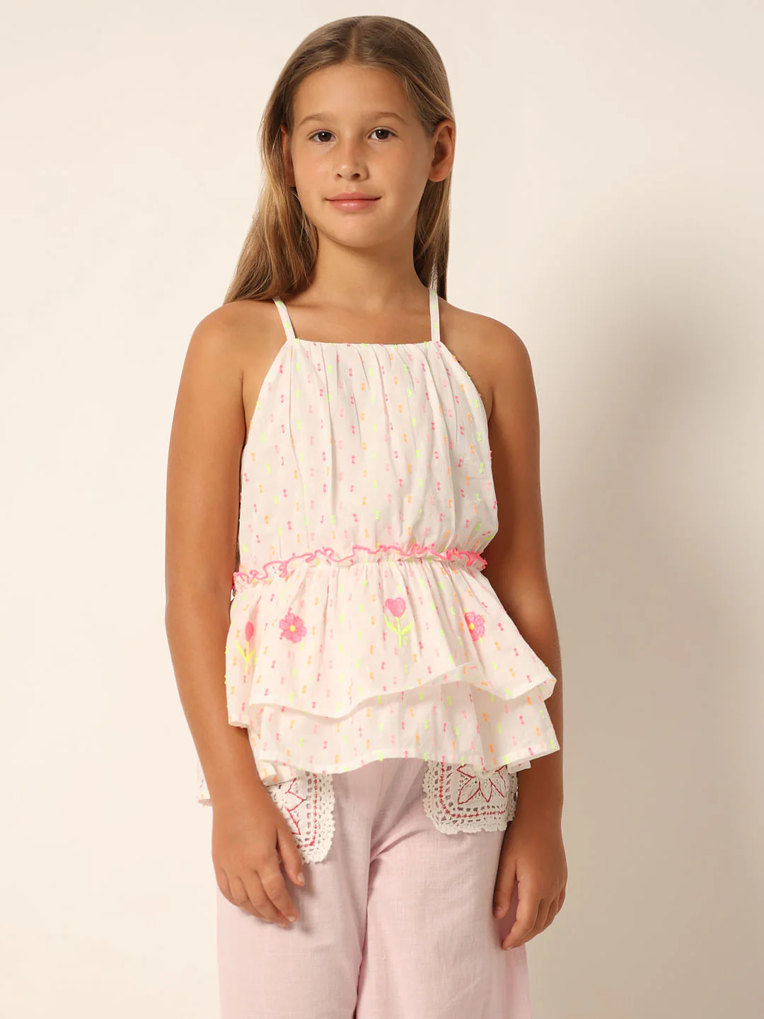 Light Pink Printed Fit & Flare Top - Image 2