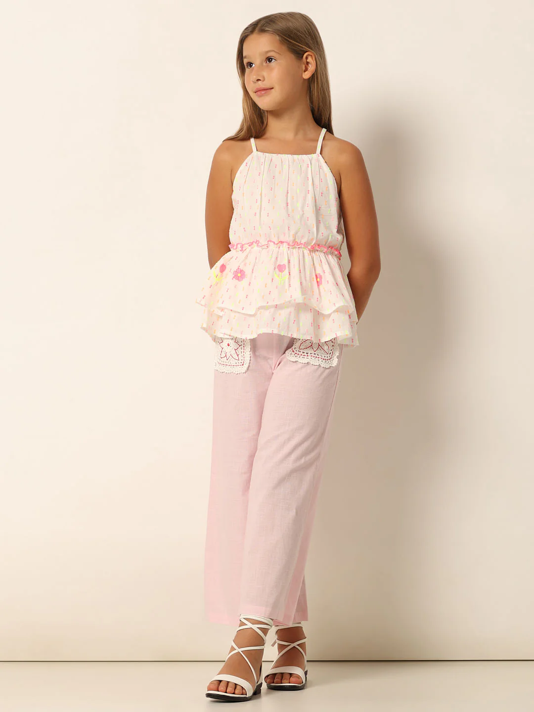 Light Pink Printed Fit & Flare Top - Image 5