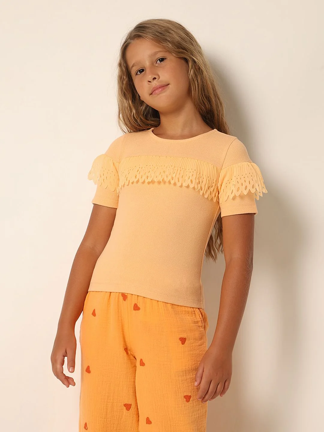 Peach Mesh Detail Ribbed Top - Image 2