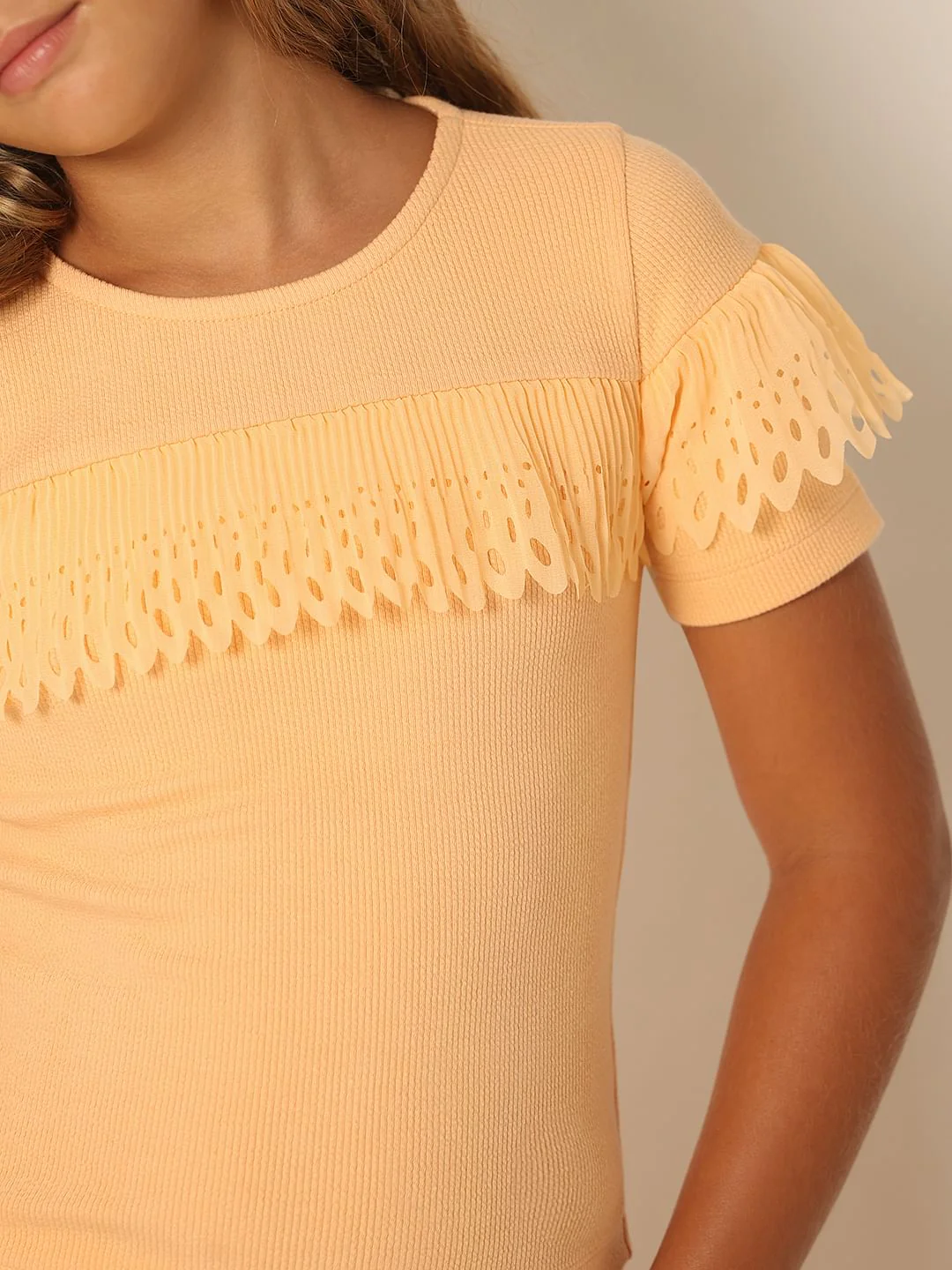 Peach Mesh Detail Ribbed Top - Image 4