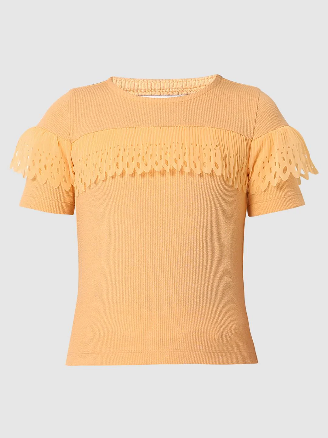 Peach Mesh Detail Ribbed Top - Image 6