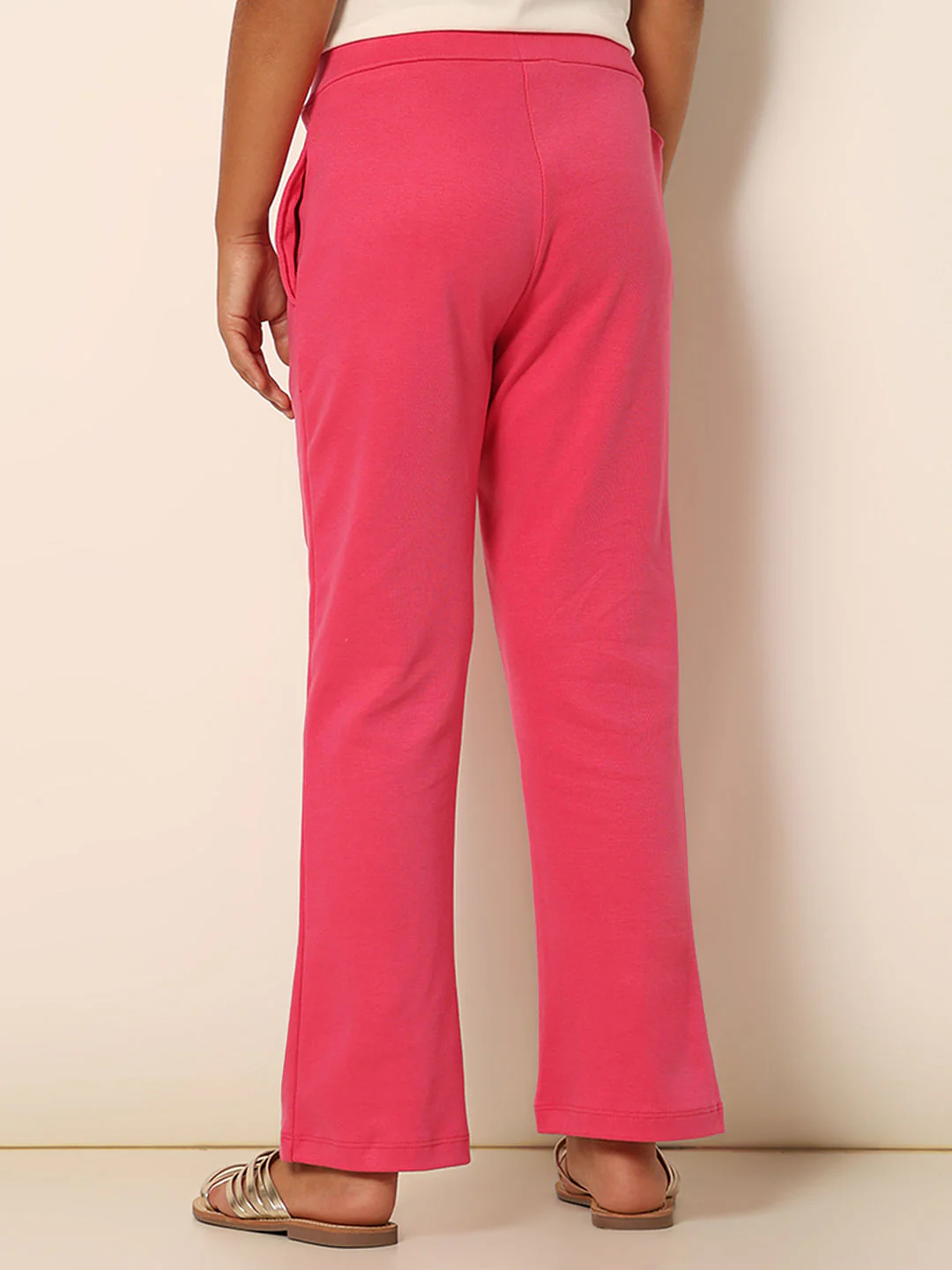 Girls Pink Mid Rise Straight Fit Pants - Image 3