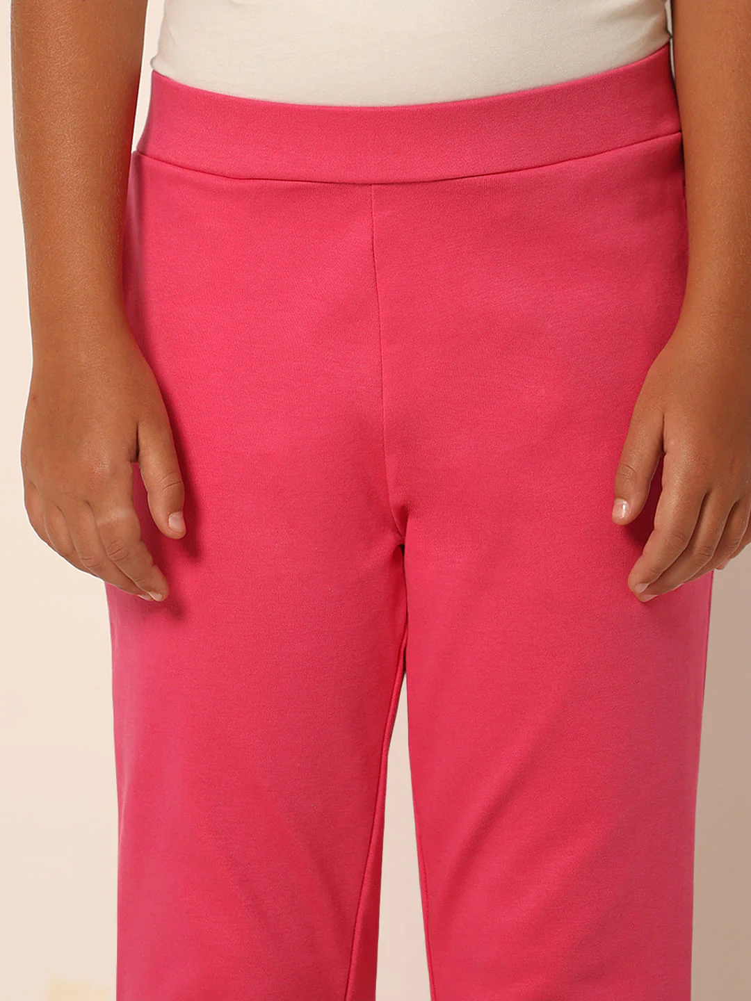 Girls Pink Mid Rise Straight Fit Pants - Image 4