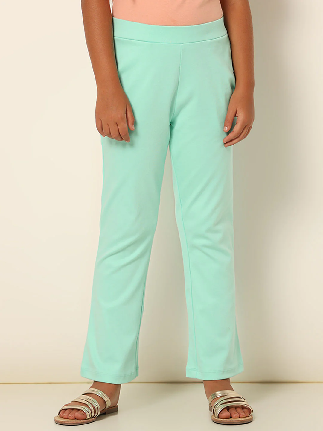 Girls Mint Green Mid Rise Straight Fit Pants - Image 2