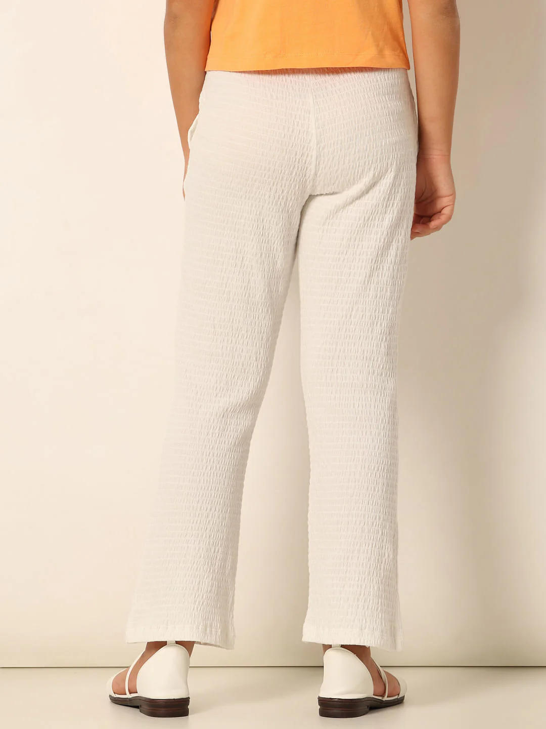 White Textured Bootcut Pants - Image 3