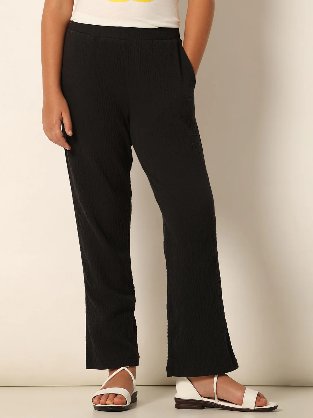 Black Textured Bootcut Pants - Image 2