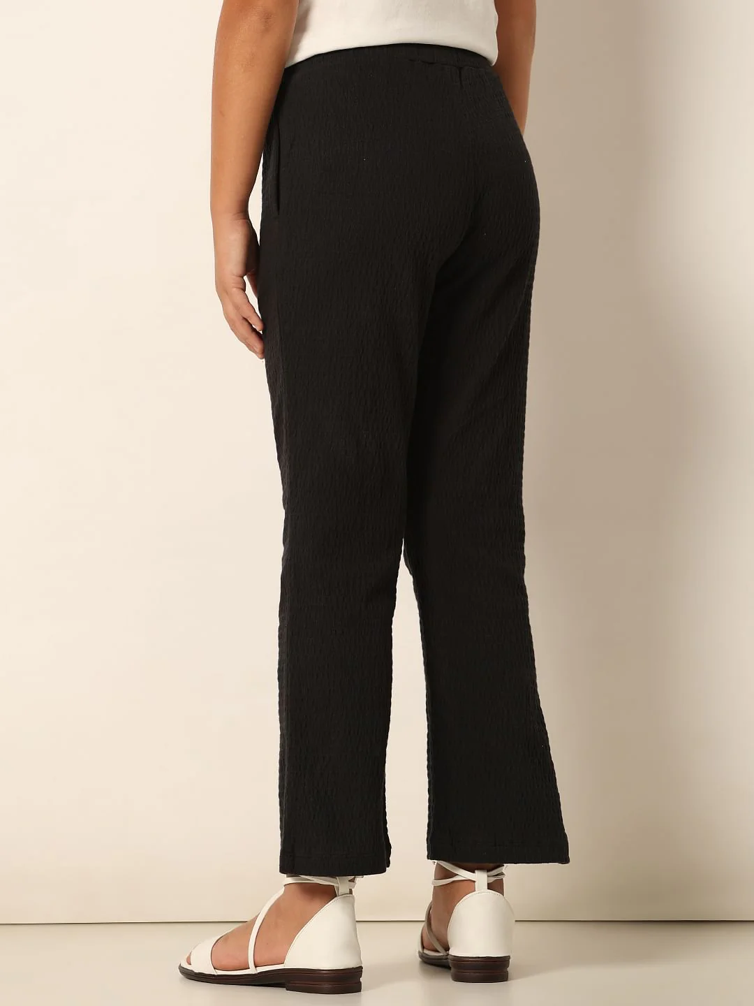 Black Textured Bootcut Pants - Image 3