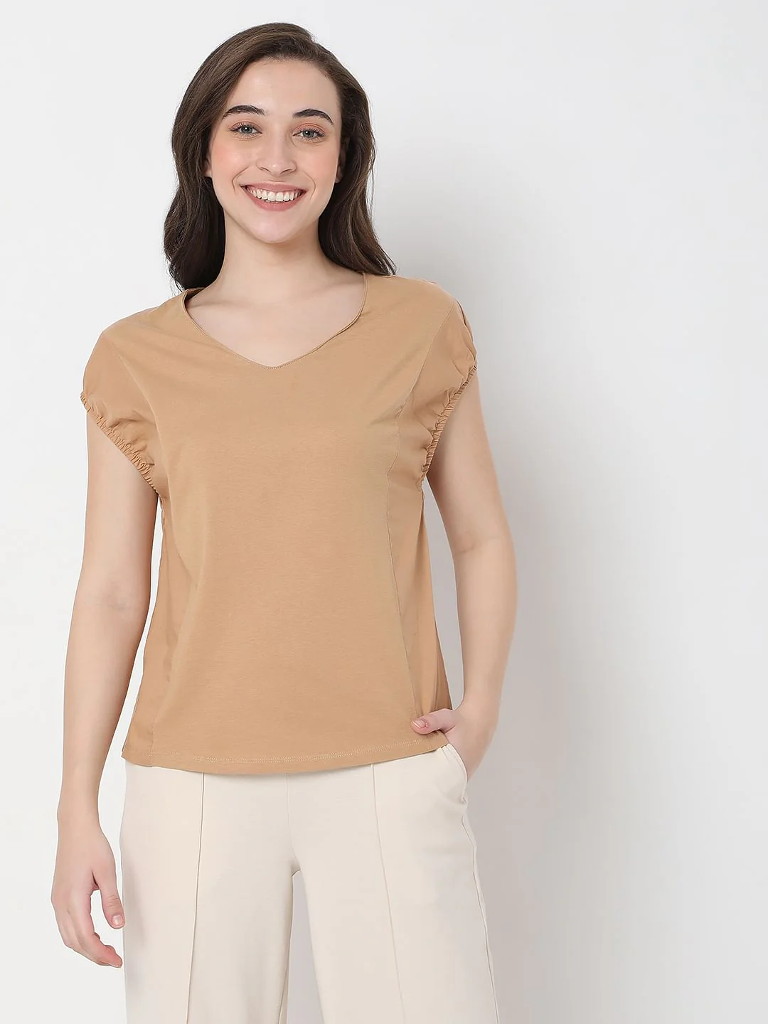 Tan V-Neck Top - Image 2