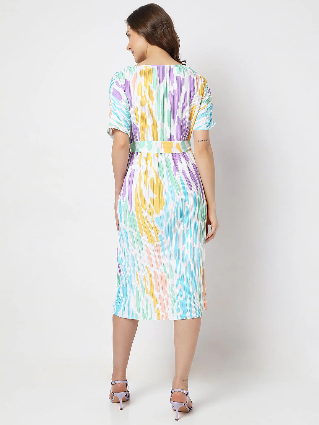 White Colourblocked Pleated Midi Dress - Image 4