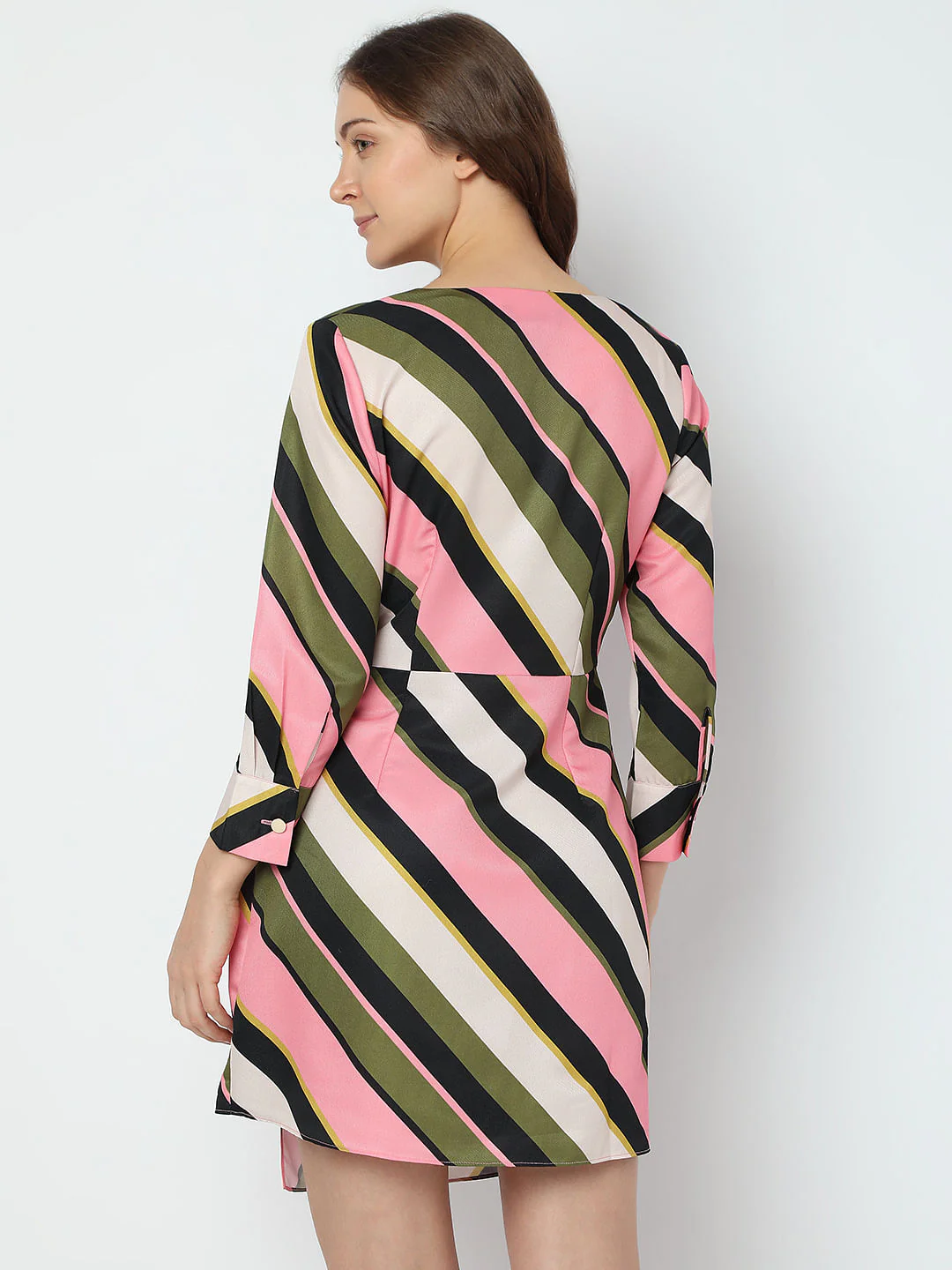 Pink Striped Overlap Mini Dress - Image 4