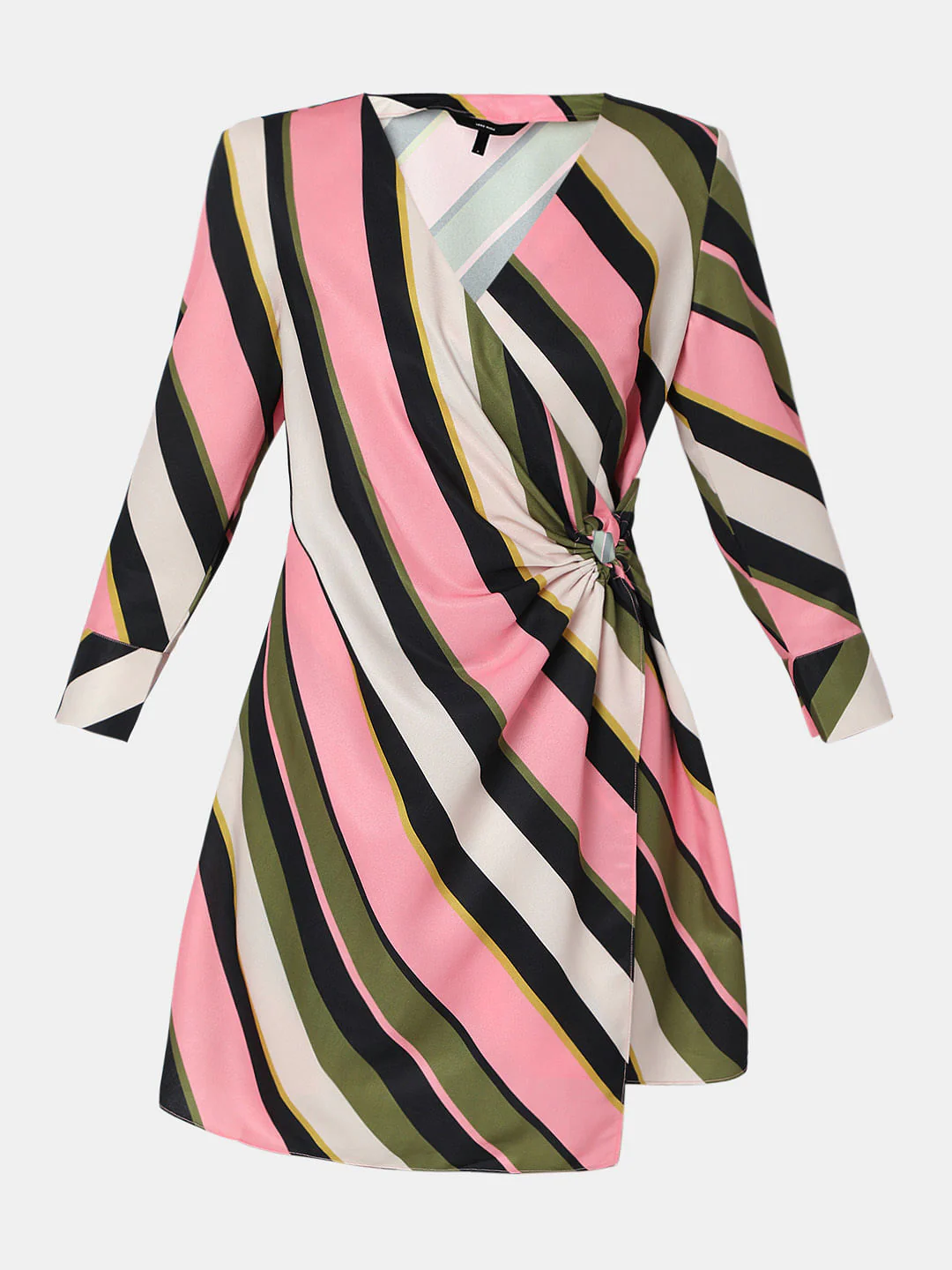 Pink Striped Overlap Mini Dress - Image 7
