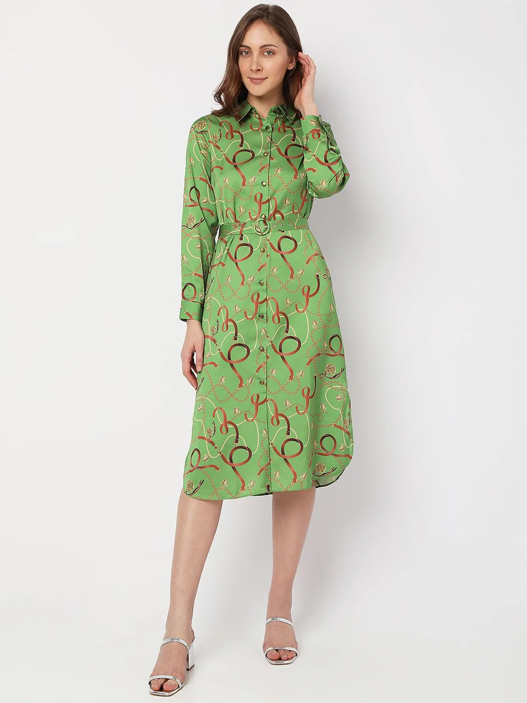 Green Printed Shirt Dress - Image 2