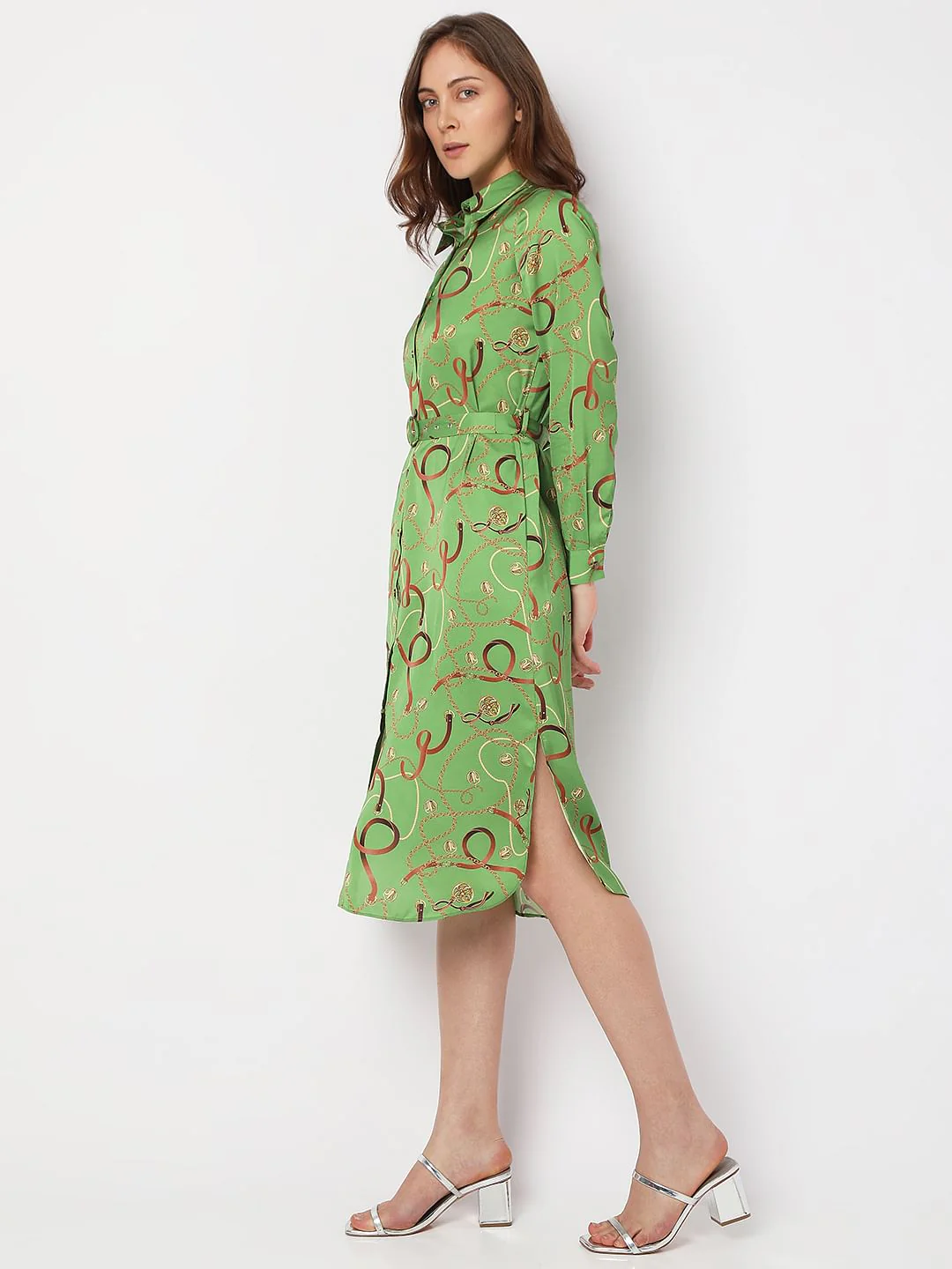 Green Printed Shirt Dress - Image 3