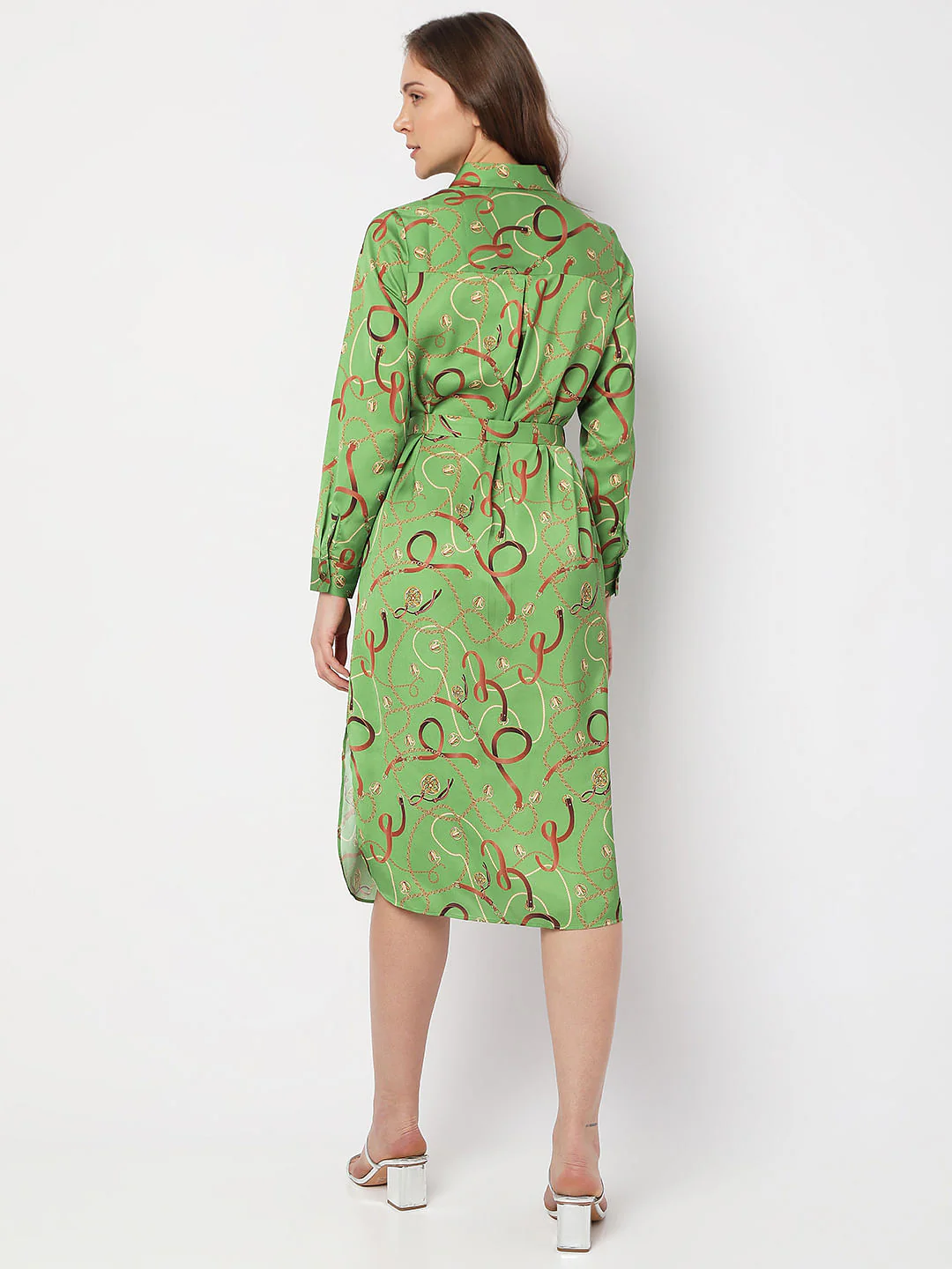 Green Printed Shirt Dress - Image 4