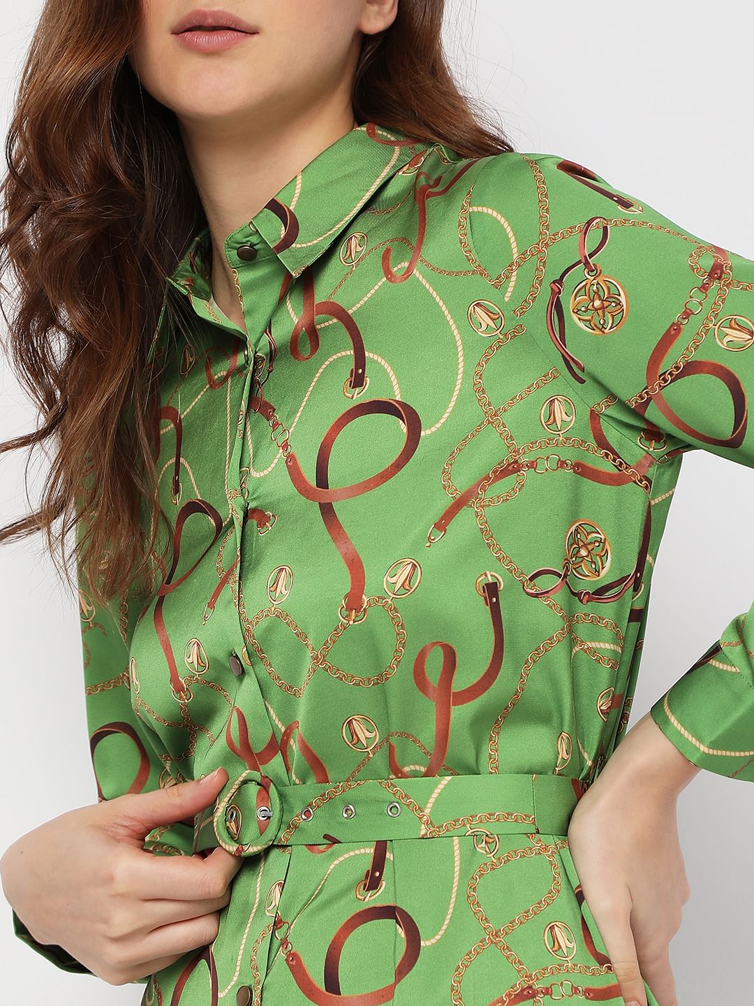 Green Printed Shirt Dress - Image 5
