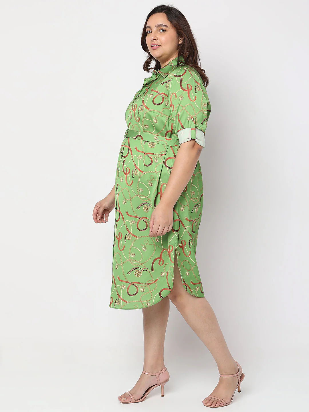 Curve Green Printed Shirt Dress - Image 3