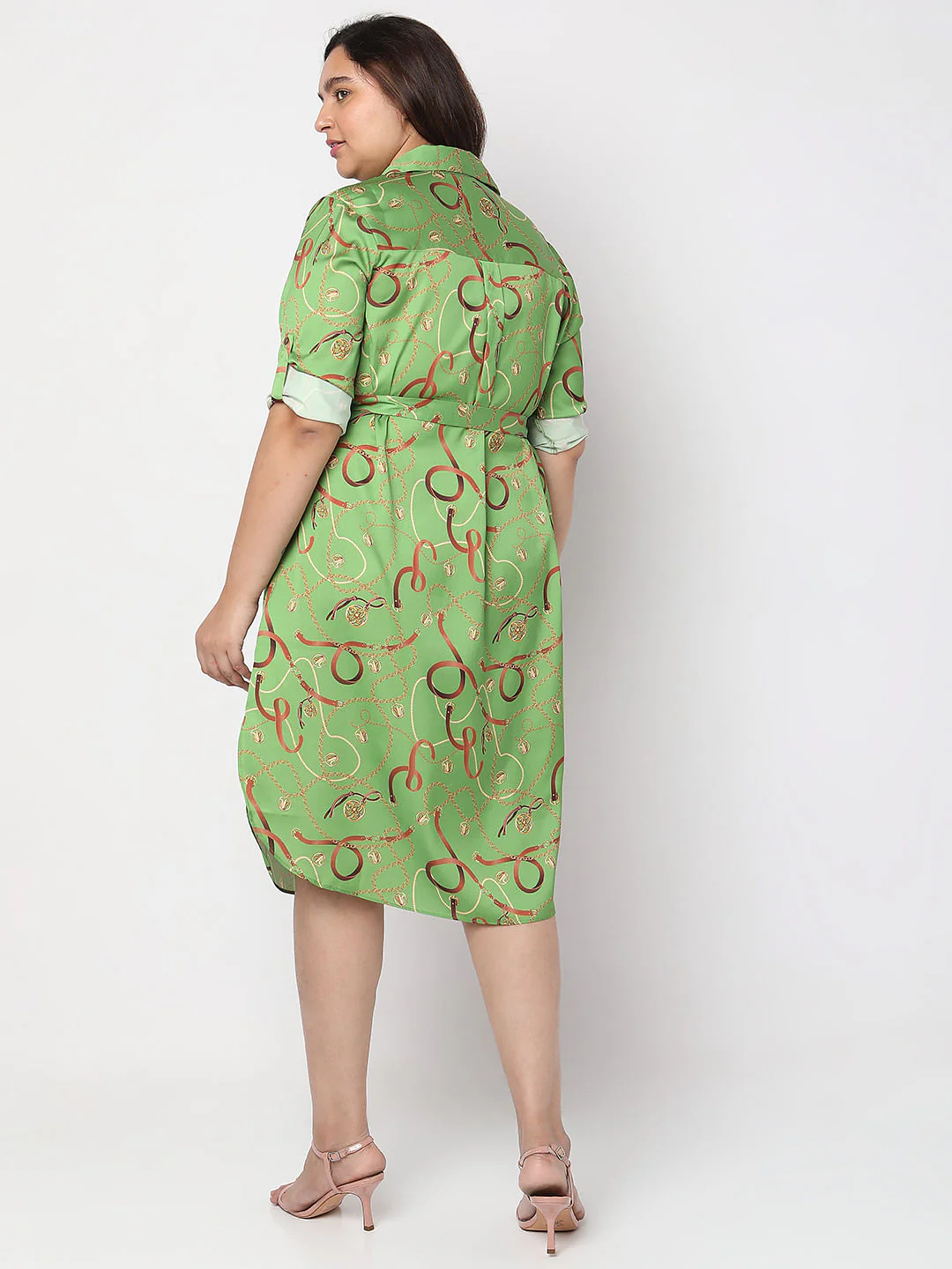 Curve Green Printed Shirt Dress - Image 4