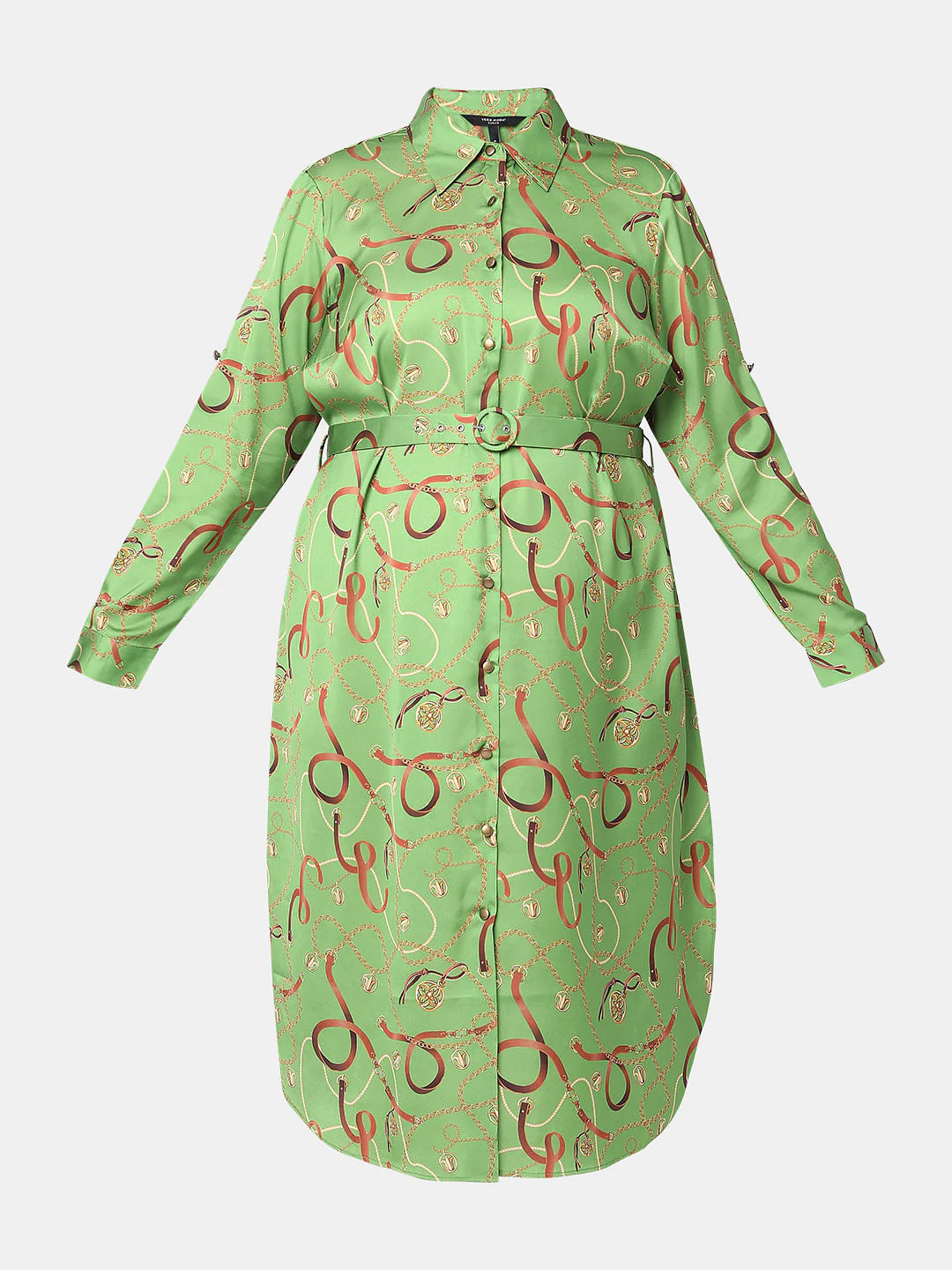 Curve Green Printed Shirt Dress - Image 6