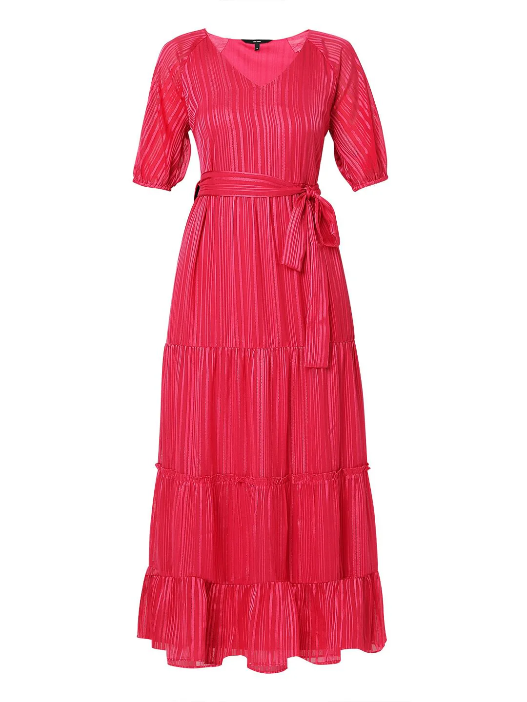 Pink Striped Tiered Maxi Dress - Image 6