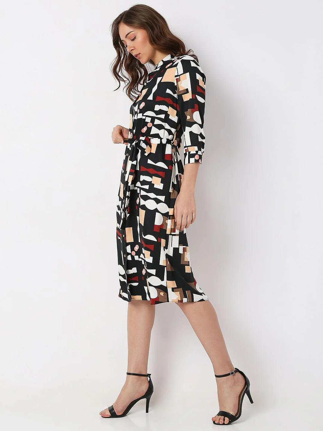 Black Geometric Print Midi Dress - Image 3