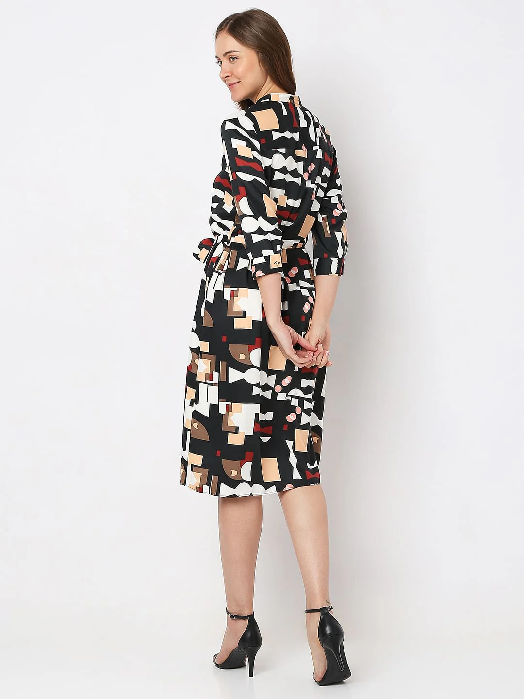 Black Geometric Print Midi Dress - Image 4