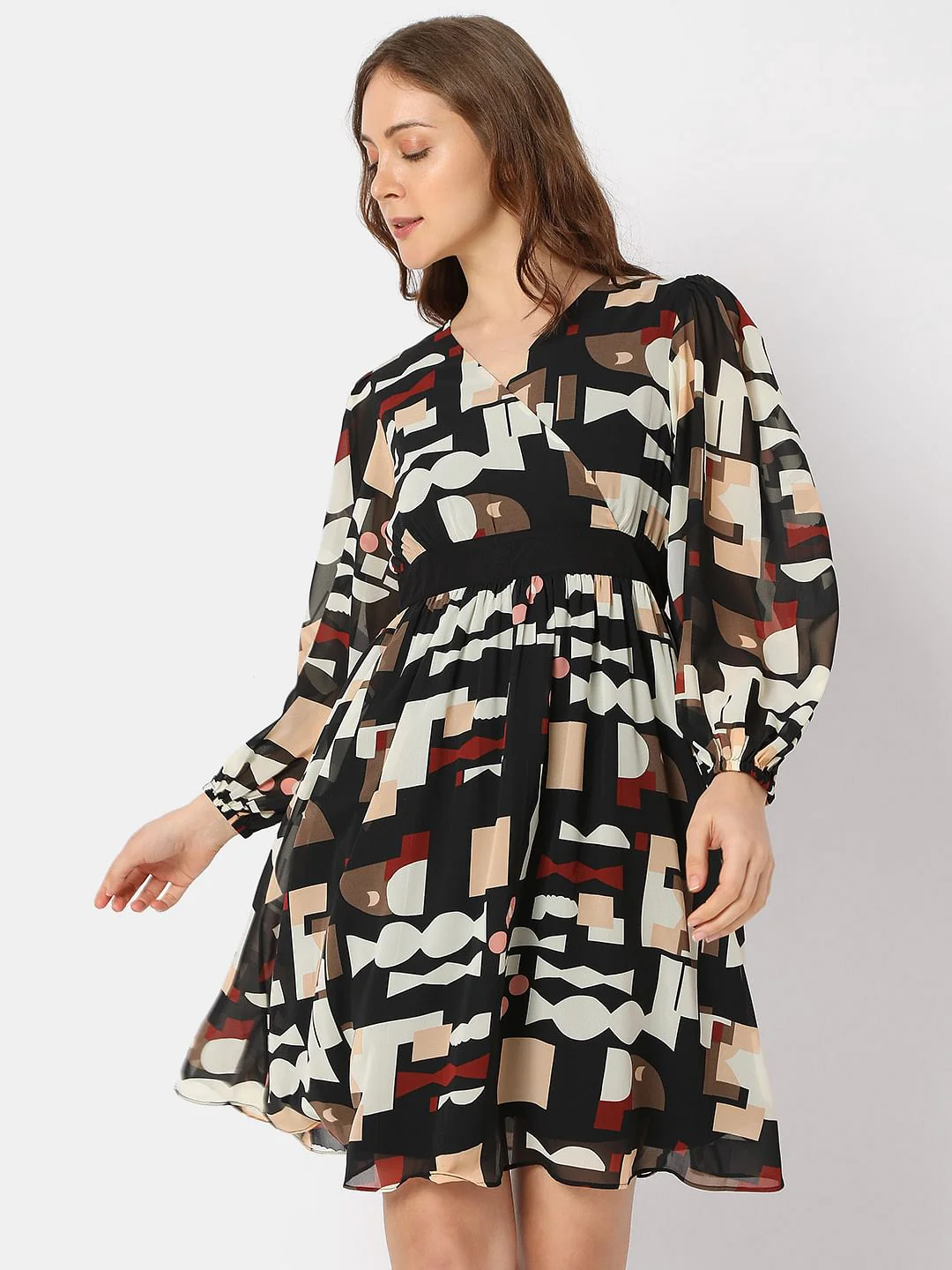 Black Geometric Print Mini Dress - Image 2